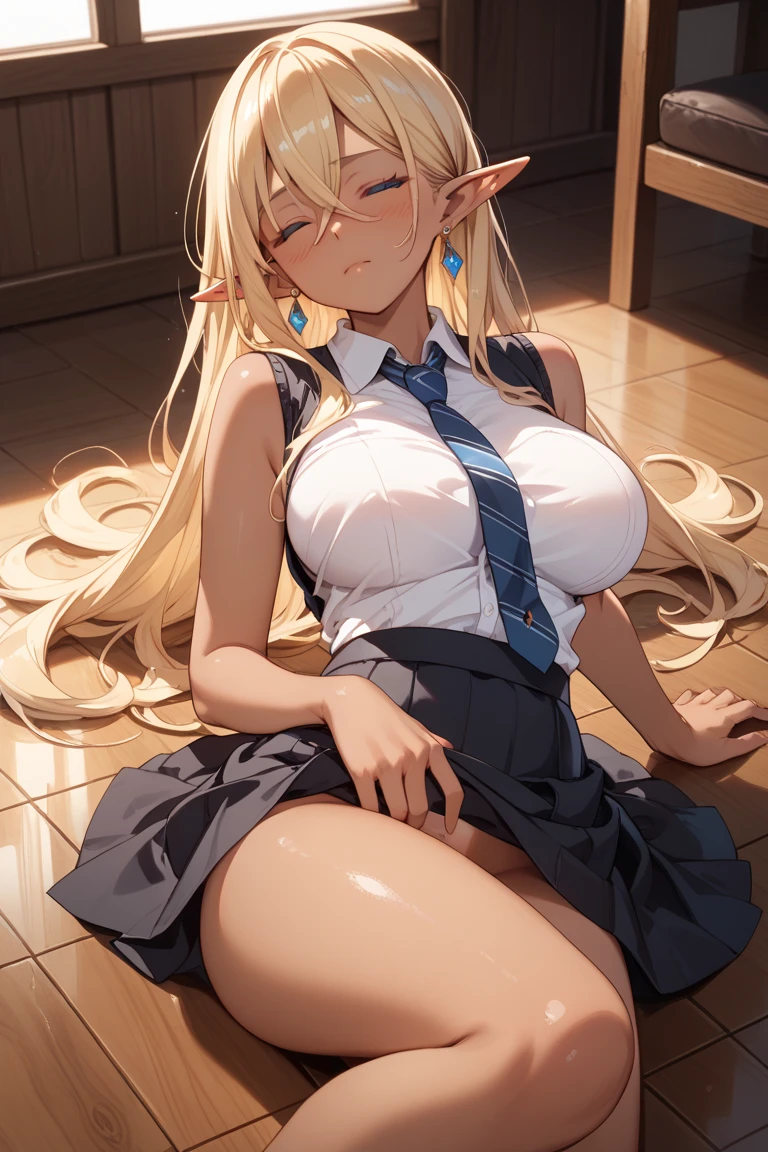 (masterpiece:1.2、Highest quality、masterpiece)、1 female、alone、classroom、Day、stand、blonde、Wave Long、blue eyes、(Completely naked:1.4)、(Dark Skin:1.4)、Small breasts、Earrings、lipstick、Sweaty、Scrunchie,(Daughter:1.2)、blush、(Pissing on knees:1.5)、(Ahegao:1.2)、(tongue:1.2),(Tears of joy:1.2),(I can&#39;t stop peeing:1.3),(Making a heart with hands:1.3)