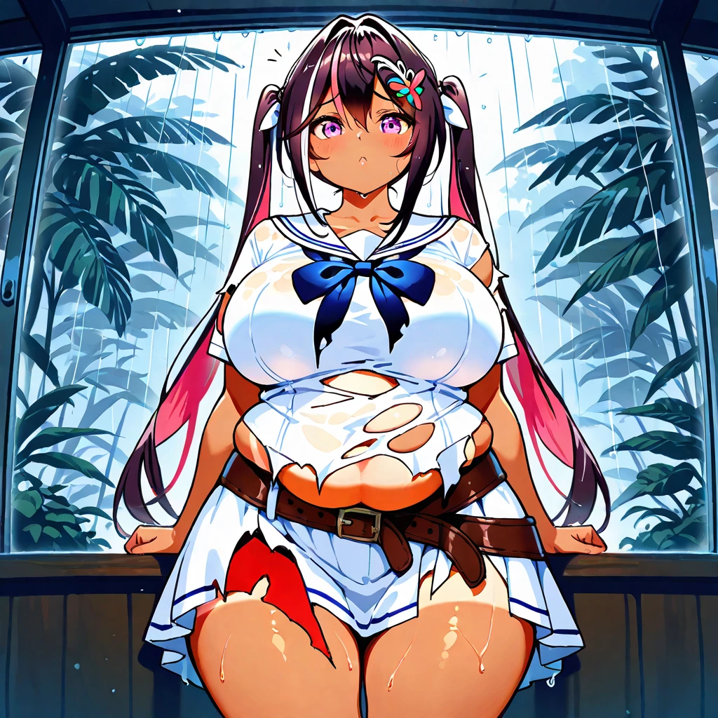 (masterpiece, best quality:1.2), 1girl, solo, yunyun, huge breast, curvy, indoors, skirt, White shirt, thighhighs,yunyun, 