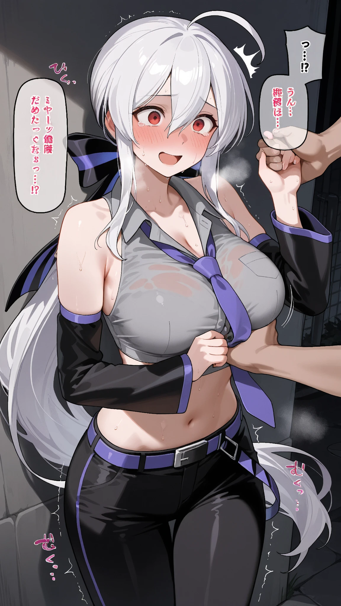 (White Hair)、Long Hair、Purple Eye、(very, very big breasts)、Nipples、breast milk squirting、Erect nipples、Face after climax、(smile)、Soaking wet、Peeing、Mole on upper chest、Nipple Pochi、Evil female executive、Antagonists、(villain)、Naughty older sister、Evil Queen、Sexy combat uniform with visible breasts、Purple-themed clothing、Naughty decoration、Spraying  from the nipple、breast milk squirting、milking、milking、White mucus、Ecstasy face、After I'm、Climax、((((((A lot of men splash a lot of semen on me))))))、brainwashing、Hearts in the eyes、(((The background is the hideout)))、(((raped by many men)))