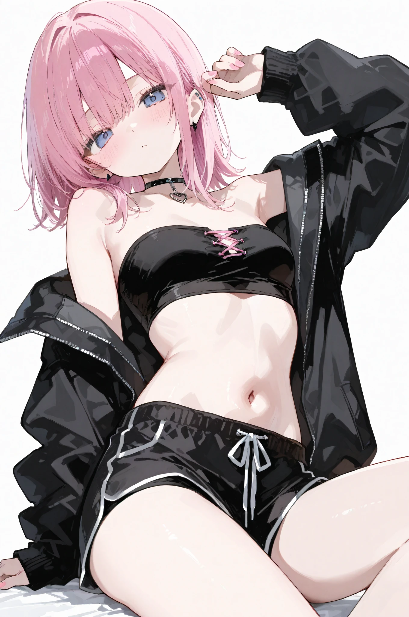 NSFW,Very beautiful and Shining Eyes、Shining Eyes、1 girl、Small breasts、Big Mouth、high school girl、Small breasts、Cat ear、Transparent pink short hair、scarf、hot pants、Transparent clothes、Childish clothes、7-year-old girl