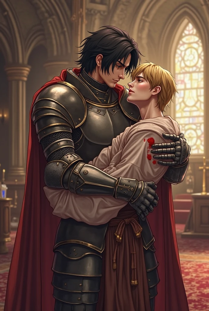 best quality, masterpiece, yaoi, two rugged men, bronzed tan skin, ((bleeding)), (cuts and bruises), full spartan armor, flaccid, foreskin, passionately kissing, saliva, grab ass, looking directly at each other lovingly, dark dungeon, dramatic shadows, manga art style, best view, perfect fingers, no watermark, no logo, no signature