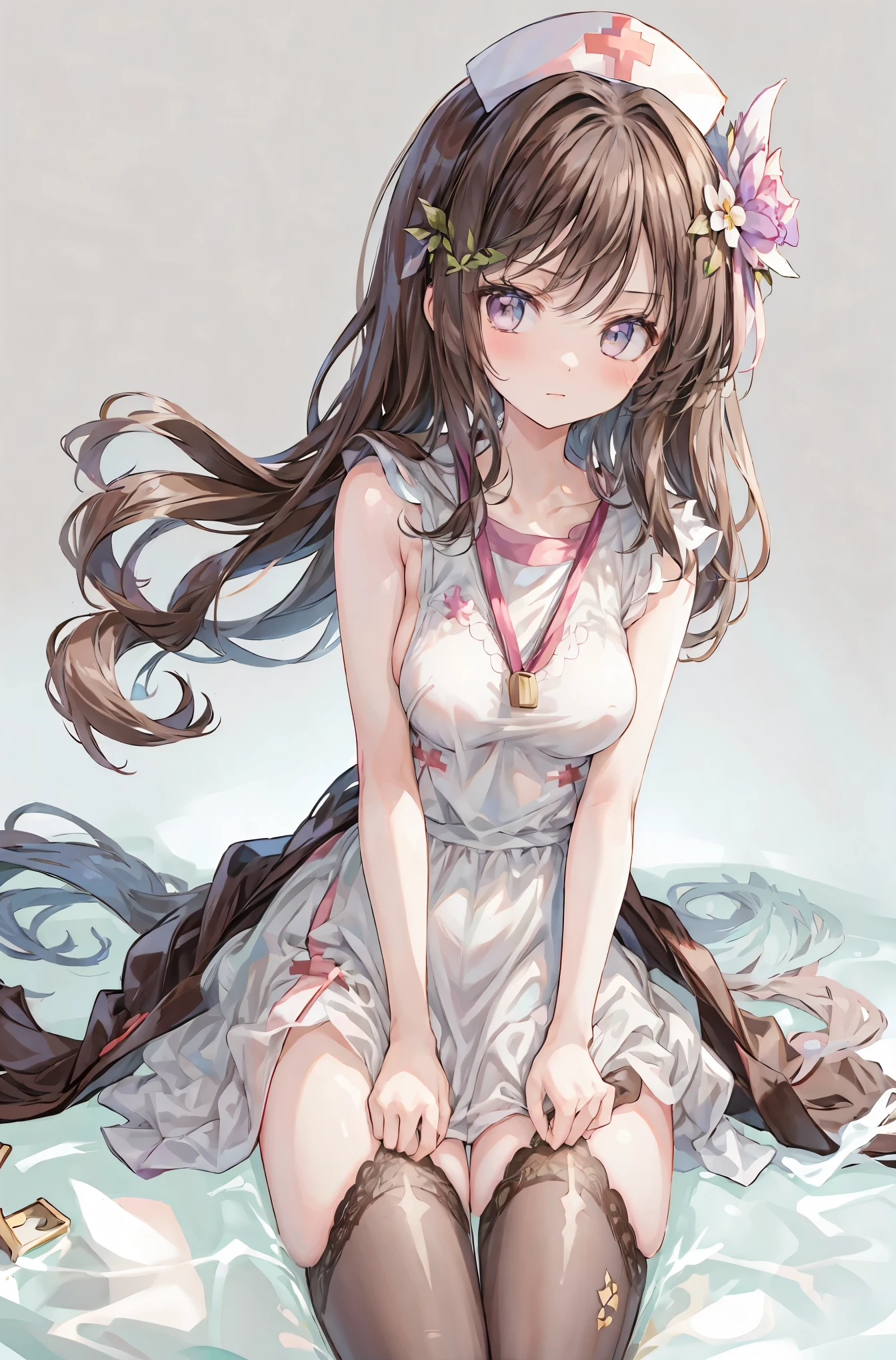 one girl, (beautiful girl, delicate girl:1.3), (14 years old:1.3),
BREAK, (nurse costume:1.3),
BREAK, (sitting on a hospital bed:1.2),
BREAK, Very Thin Eyes, (symmetrical eyes on canon:1.3),
BREAK, small breasts, brown eyes, split bangs, brown hair, (upper teeth, Best Smile:0.2),
BREAK, (Eye and Face Details:1.0),
BREAK, (masterpiece, Highest Quality, Super Detailed, detailed face, 8k)