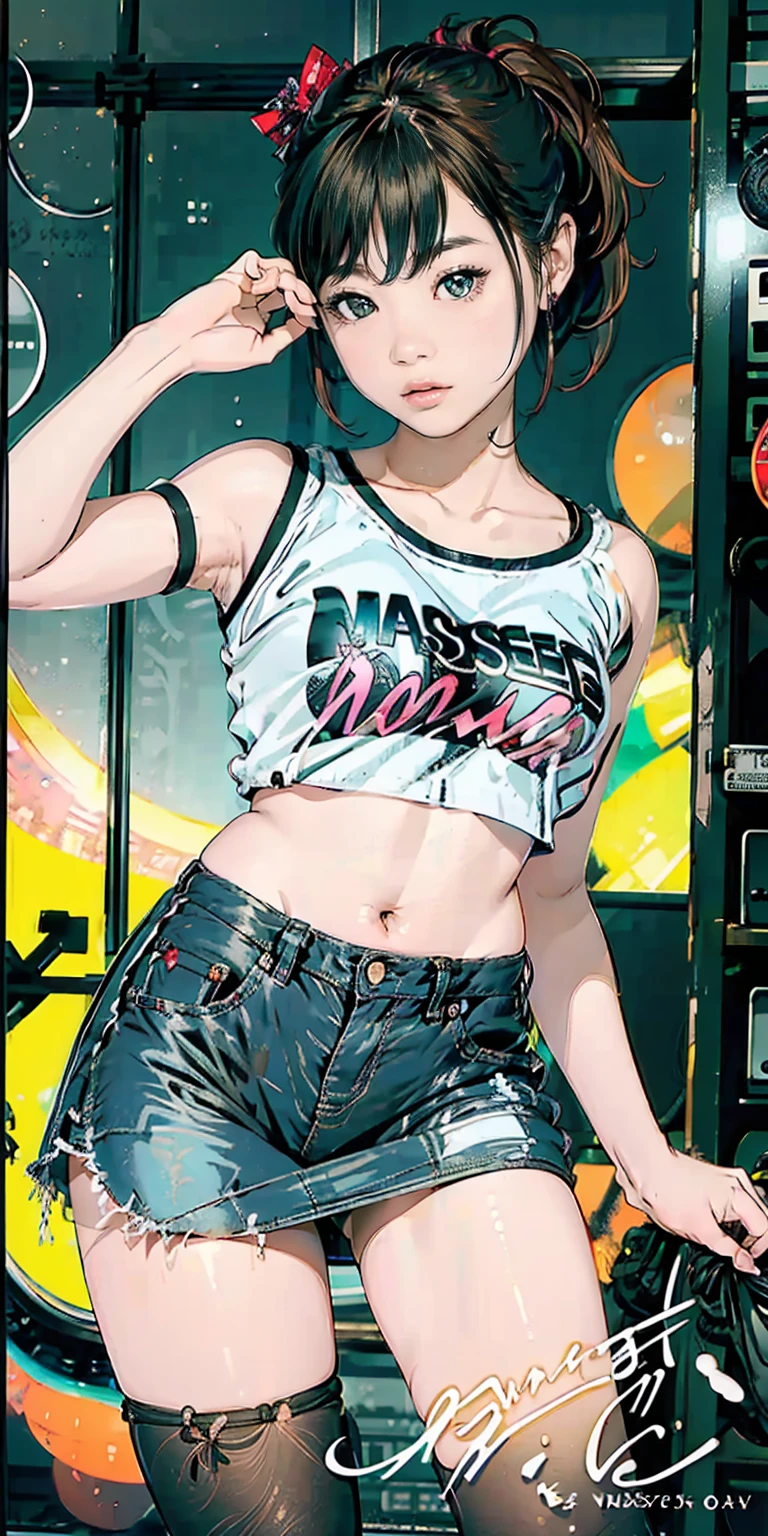 Lunamaria、rialistic photo、Real Images、Top image quality、Close up portrait of a person in a skirt and tank top,beautiful thigh、White panty、Beautiful facial features、Beautiful navel、beautiful boob、teens girl, portrait anime space cadet girl, realisticlying