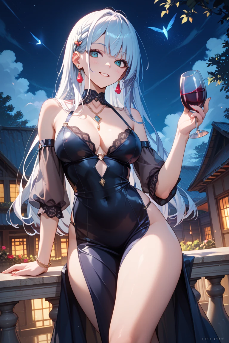 spring, sunset, party, city, 1girl, large teardrop breasts, sensual cheongasm, twin braids, eye heterochromia, dragon girl, full body, best quality, ultra detailed,