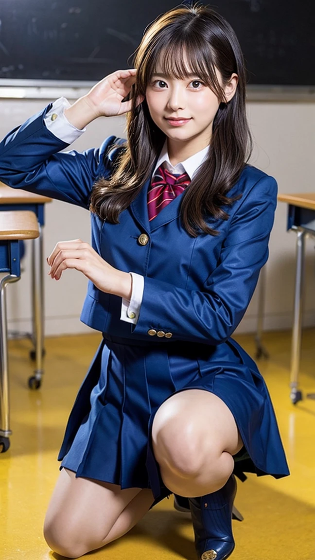 ulzzang-6500-v1.1, (Raw photo:1.2), (Photorealistic:1.4), Beautiful detailed girl, Very detailed eyes and face, Beautiful detailed eyes, Ridiculous, Incredibly ridiculous, Huge file size, Ultra detailed, High Definition, Very detailed, Best quality, Masterpiece, ((Japan Girls' High School Uniform)), Illustration, Very Detailed, CG, Unification, 8k wallpaper, fantastic, fine detail, masterpiece, best quality, highly detailed cg uniform 8k wallpaper, light on face, movie lighting, 16 year old girl, (((dynamic pose))), (camel toe), (half), (pantyhose), (sitting legs bending knees)), black hair