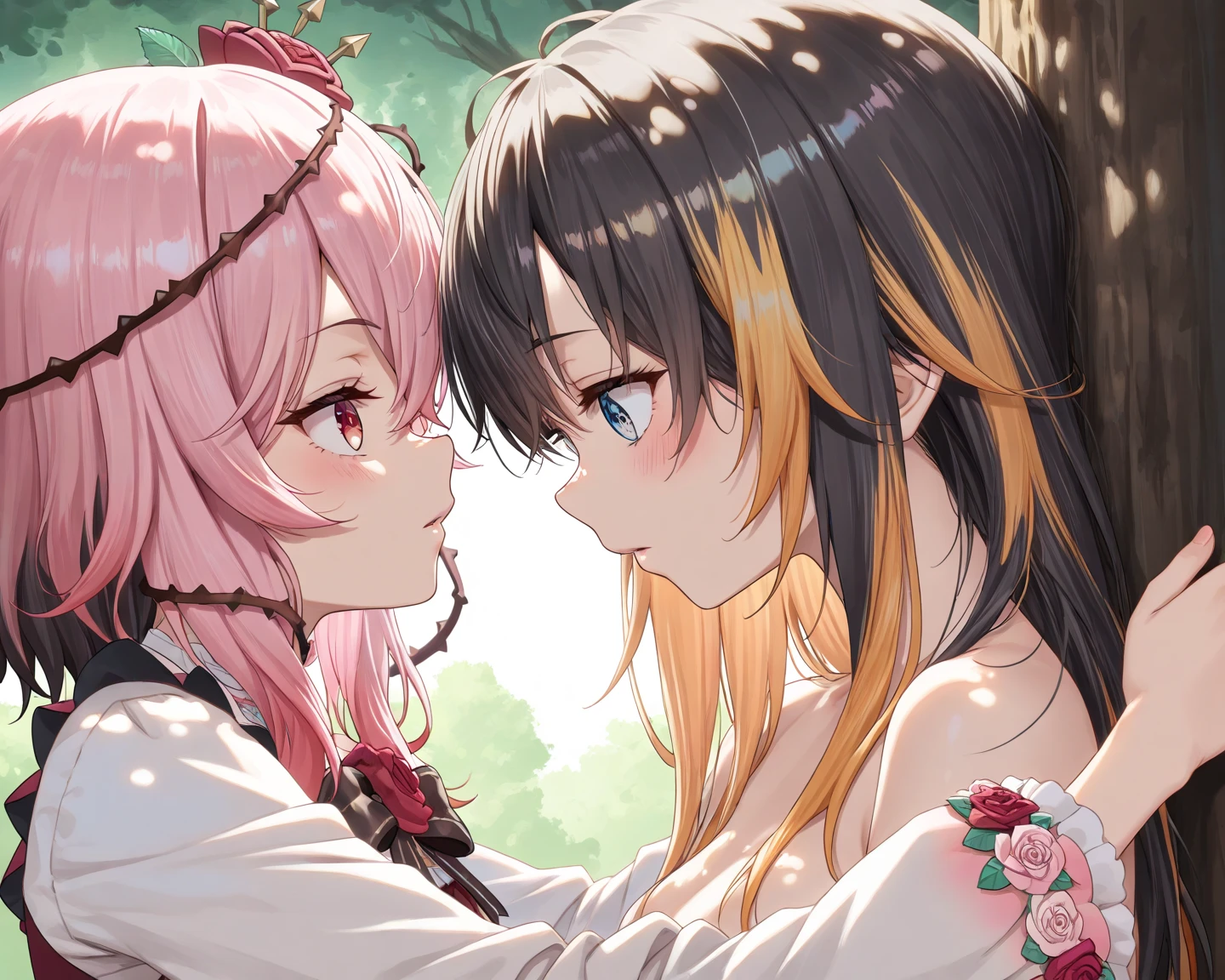 (Blushing face:1.4), (sweaty:1.2), busty, smiling, wink, (heart-shaped pupil:1.4), (naked:1.1), (see-through lingerie:1.4), bedroom background