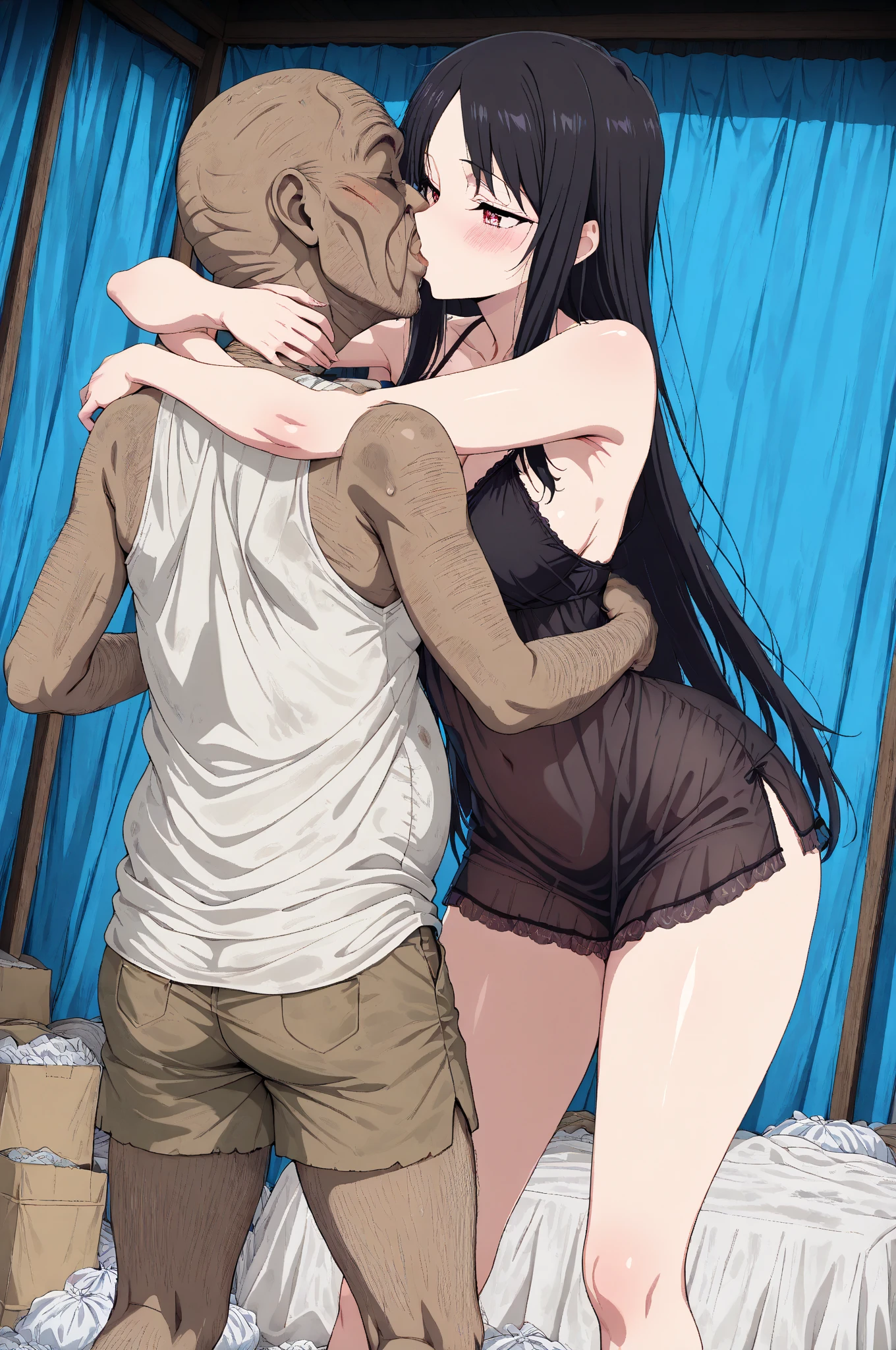 Multiple penises,Slender and sexy woman,Cum in mouth,deep throat ,Black thigh-high boots,Beige jeans shorts,in the train,Molester,Multiple men,A man grabs a woman's arm,Put your hands behind your back,penis,rape,Sex,Creampie,ponytail,semen,profile,