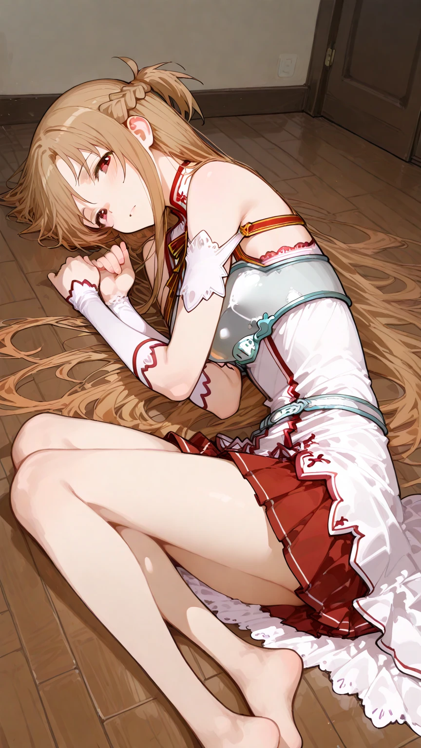 <lora:asuna_(sao)_v1:0.73>, <lora:Concept-dogezaV5:0.76>
ddasuna, long hair, brown hair, hair ribbon, brown eyes, bare shoulders, white armor, armored dress, detached sleeves, white gloves, white thighhighs, frock,
(breasts, cleavage:0.7), (thighhighs, knee:0.8)
trembling, indoors, on floor, curvy, dogeza,
(with a dog collar, collar with a chain on it, handcuffs), (masterpiece, best quality, perfect composition, 1girl, solo:1.2),
(cum, concentration camp, prison, profile, bed:0.5), (reflect, shadow, dispersion),