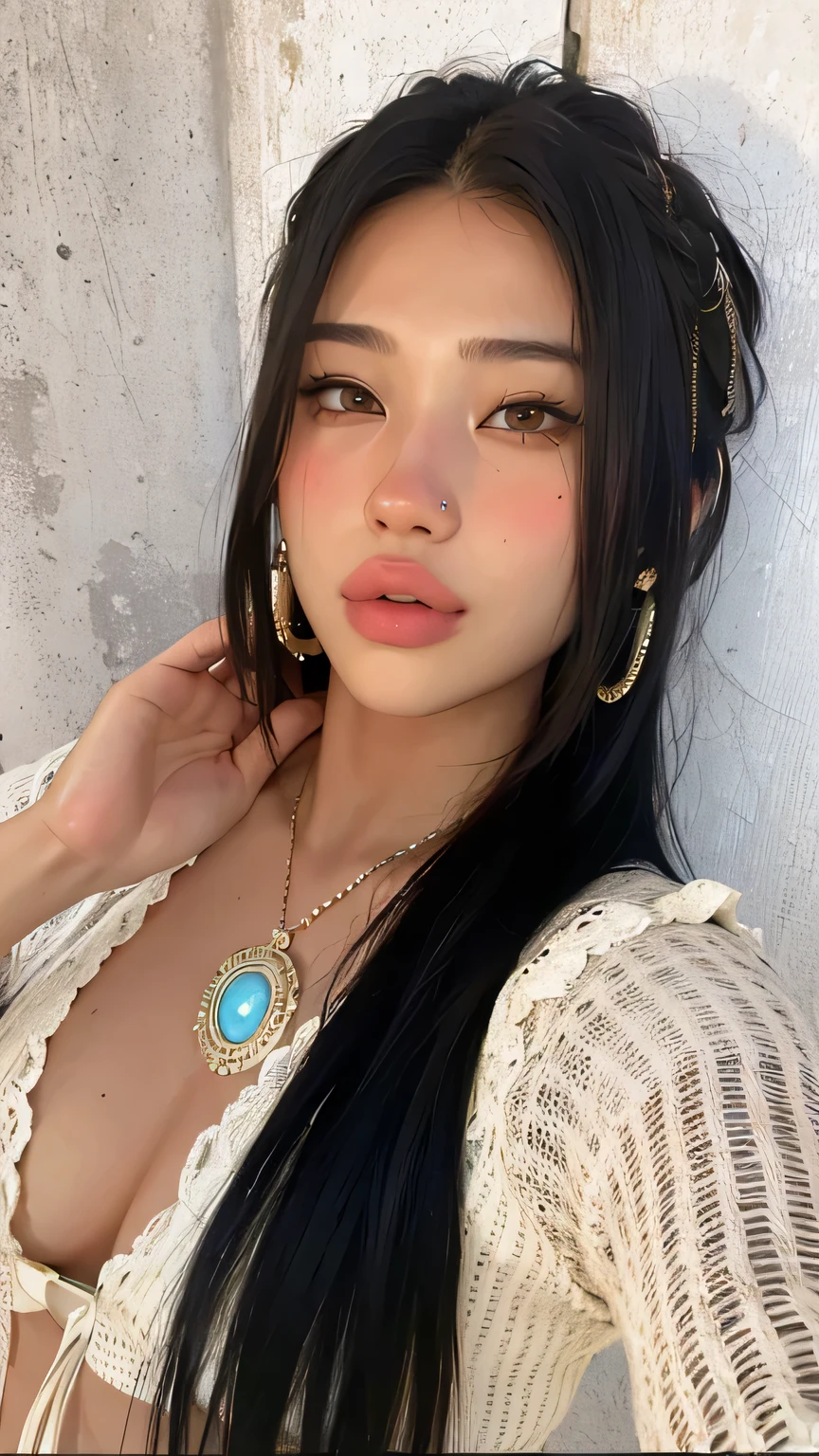 a closeup of a woman with a headscarf, beautiful asian girl, asian features, beautiful Asian woman, Sakimichan, asian beautiful face, Hermosa cara de chicas japonesas, Hermosa mujer surcoreana, a young asian woman, Asian girl with long hair, japanese model, Asian girl, Hermosa joven coreana, an asian woman, Hermosa modelo china