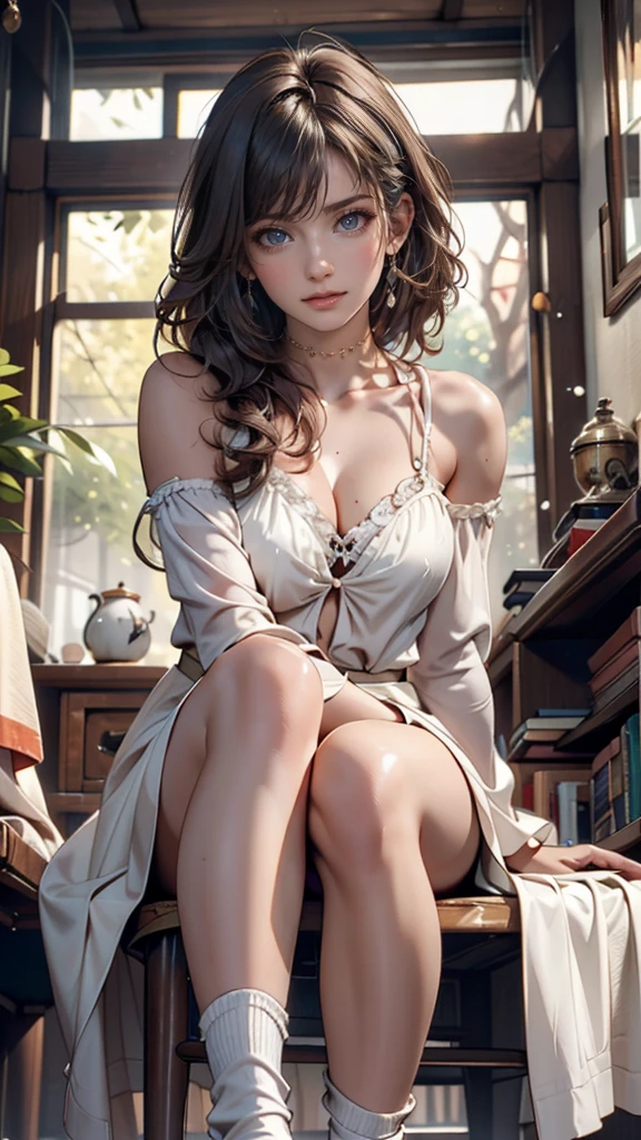 Anime girl with horns and a dress with a skull on it, ((light brown hair))(seductive loli  anime girl, without clotehs,  cute anime waifu shirtless, big breasts, nipples, very sensual, fullbody topless, anime girl shirtless (anime girl), anime style 4 k, little curvy loli, high quality anime art style, anime girls, demon anime girls, pink nipples