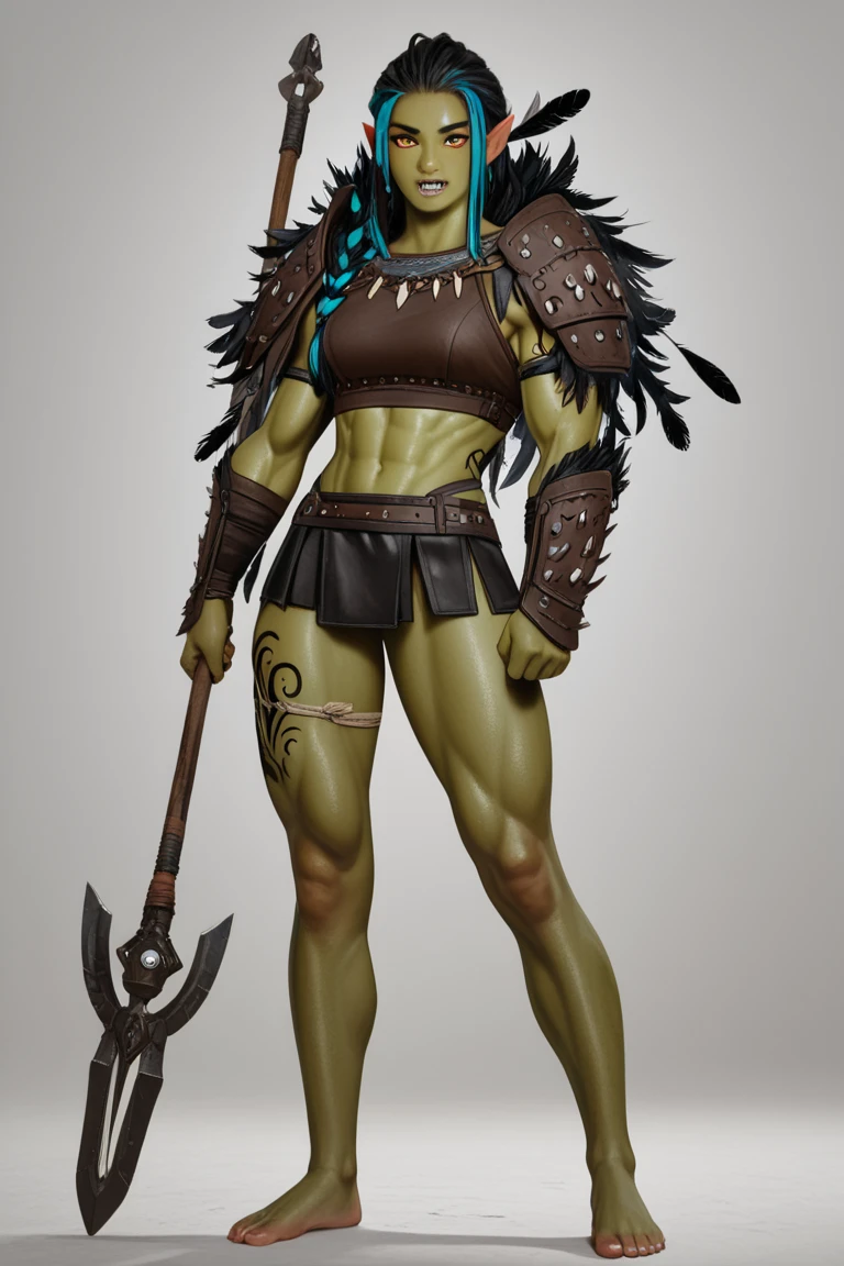 score_9, score_8_up, score_7_up, 1girl, solo, detailed face, detailed eyes, raidzargala, colored skin, green skin, black eyes, pointy ears, orc, armor, pauldrons, navel, weapon, holding weapon, axe, scar, tattoo, earrings, high heels, plains, smoke, fire, battlefield,
