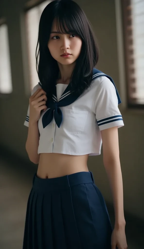 Asian girl in school uniform pleated skirt is on and gagged