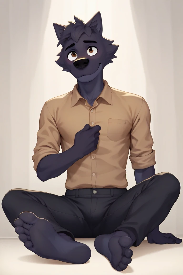 score_9, score_8_up, score_7_up, score_6_up, score_5_up, score_4_up, disembodied head
Lupin(character), dog, black fur, brown eyes, Male, anthro,furry,Anthro Male, furry male,collared shirt,brown shirt,black pants,sleeves rolled up,pants rolled up,footpose, barefoot, male feet, sitting, soles, toes, foot focus, solo,zPDXL
