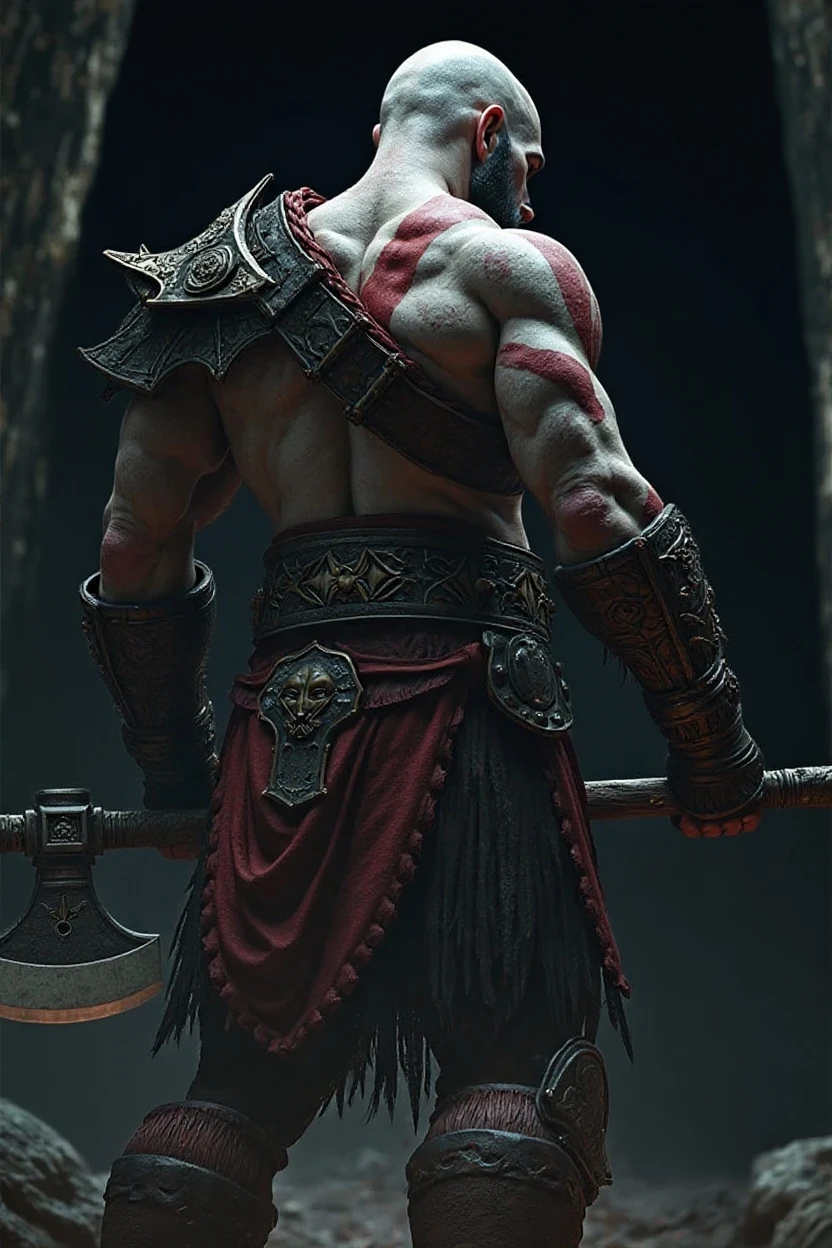angry expression, <lora:kratos OG v2:0.8> kr4t0s, bald, muscular, facial hair, goatee, pale skin, topless male, sword, red tattoos, body paint, scar, stabbing a monster, outdoors, blood splatter, full body, murdering a creature, gore, chain swords, dual wielding swords, <lora:STYLE 3DMM_V7:1> 3DMM