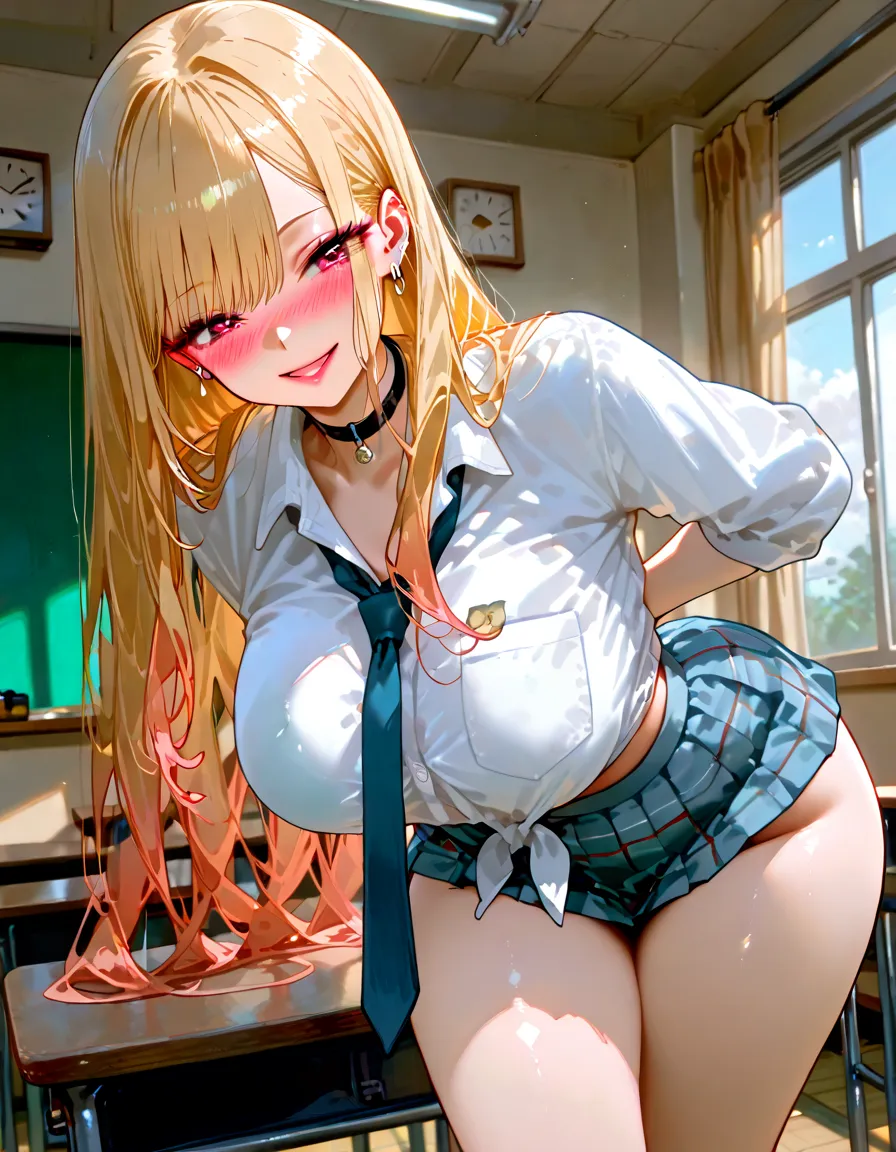 anime, beautiful face, highly detailed face, 2 accurate legs, detailed eyes, highly detailed background, perfect lighting, accurate arms, accurate hands, accurate fingers, full body, 1girl, solo, ruby hoshino, oshi no ko, indoors, heels, thighhighs, garter stockings, indoors, absurdres, high res, ultrasharp, 8K, masterpiece, far from viewer, very wet, naked, blushed, nsfw, no bra, no panties, unbuttoned school shirt, school uniform, mini skirt, oh_face, mouth wide open, open mouth, heavy breathing, steam out of mouth, 1 eye closed, female cumming, cowgirl, riding on a dildo, hands on breast, holding breasts with both hands