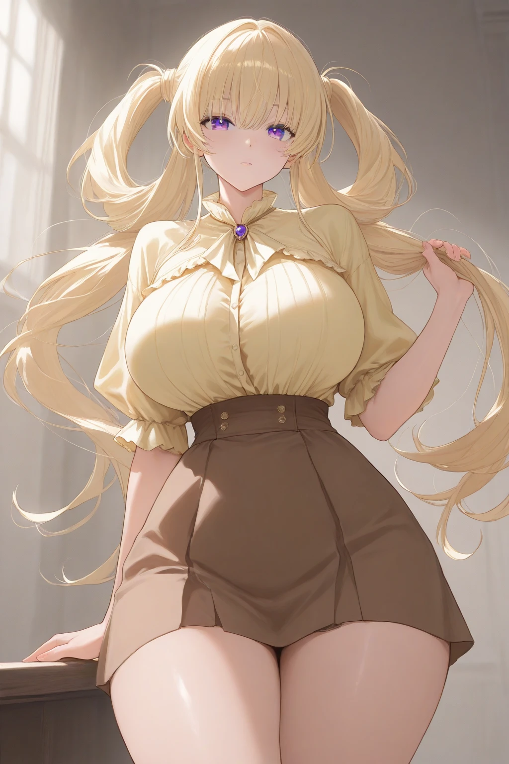 (masterpiece:1.2、highest quality、Tmasterpiece)、1 female、alone、classroom、Day、stand、blonde、ponytail、Red eyes、(rc:1.4)、(Dark Skin:1.4)、Big Breasts、(Place your hands behind your head:1.2)、corset、Hoop Earrings、lipstick、Very sweaty、Ring Choker、Scrunchie、blush、Covered breasts、Bangs braids、(Thick lips:1.2)