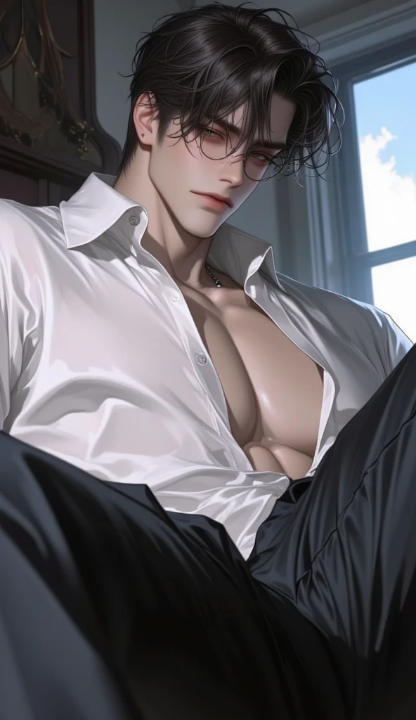 One boy((Silver-haired Levi Ackerman)、Gay、Bunny ears、(Erection under clothes)、blush、Sweat、humidity、hot、orgasm)、Spread your legs、Put your hands behind your back