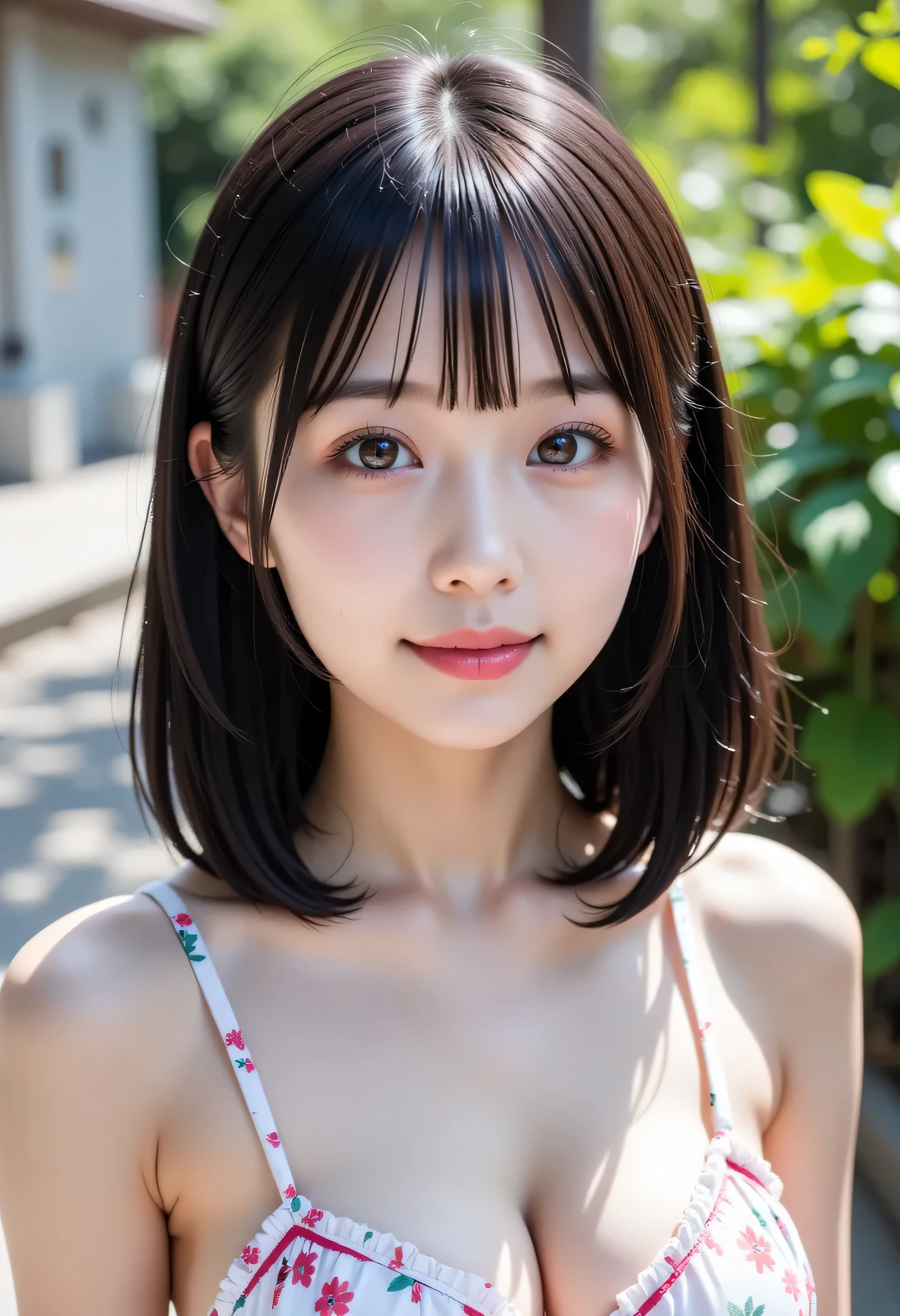 (very detailed}, , {Highest Quality}, {Super High Quality}, {highest resolution}, {{{sharp focus:pupil}}, {{16k}}, {{Realistic and Stunning Portrait of a Japanese High School Student: 2.0}}}, ((bust up:2.0))), {{Happy Smile: 2.0}}, {detailed facial depiction}}, {{detailed eye description, big eyes with double eyelids}}, {Thick Lips:Lipstick}, black hair, black pupil}}}, {Naked High School Girl , Mini Skirt Dress with Lots of Ruffles:18 years old:pale skin:boobs}}, {{ Fairy Inspired Outfit}}, {{Unrealistic fairy-tale space}}, {{))), {very fantastic, depth of field photo}}, {{{Bob hair with trimmed Bang: Home Cut: Bang}}}, {{viewers}},