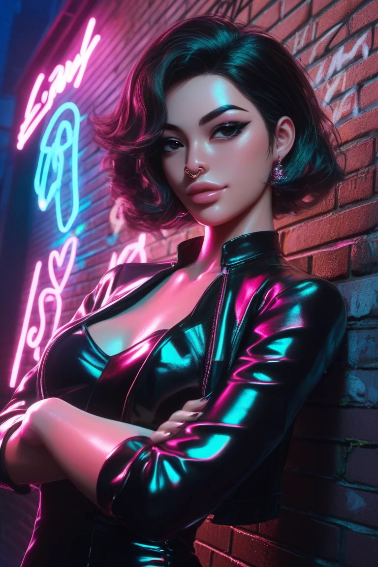 (1girl), ((sheat dress :1.3)), ((medium Breasts, rounded breasts:1.3)), ((accentuated breast, large pelvic, wide hip, midriff, narrow waist, curvy waist:1.2)), ((slim, skinny waist:1.4)), modern hairstyle, colour streaked hair, highlights, seductress, tempting, smug face, ((sexy poses:1.3)), ((wide hips, groin)), ((huge pelvic)),
masterpiece, best quality, realistic, ultra highres, depth of field, (full dual colour neon lighting:1.2), (detailed face:1.2), (detailed eyes:1.2), (detailed background:1.2), (night club:1.2) (masterpiece:1.2), (ultra detailed), (best quality), intricate, comprehensive cinematic, magical photography, (gradients), colorful, detailed landscape, visual key, shiny skin,