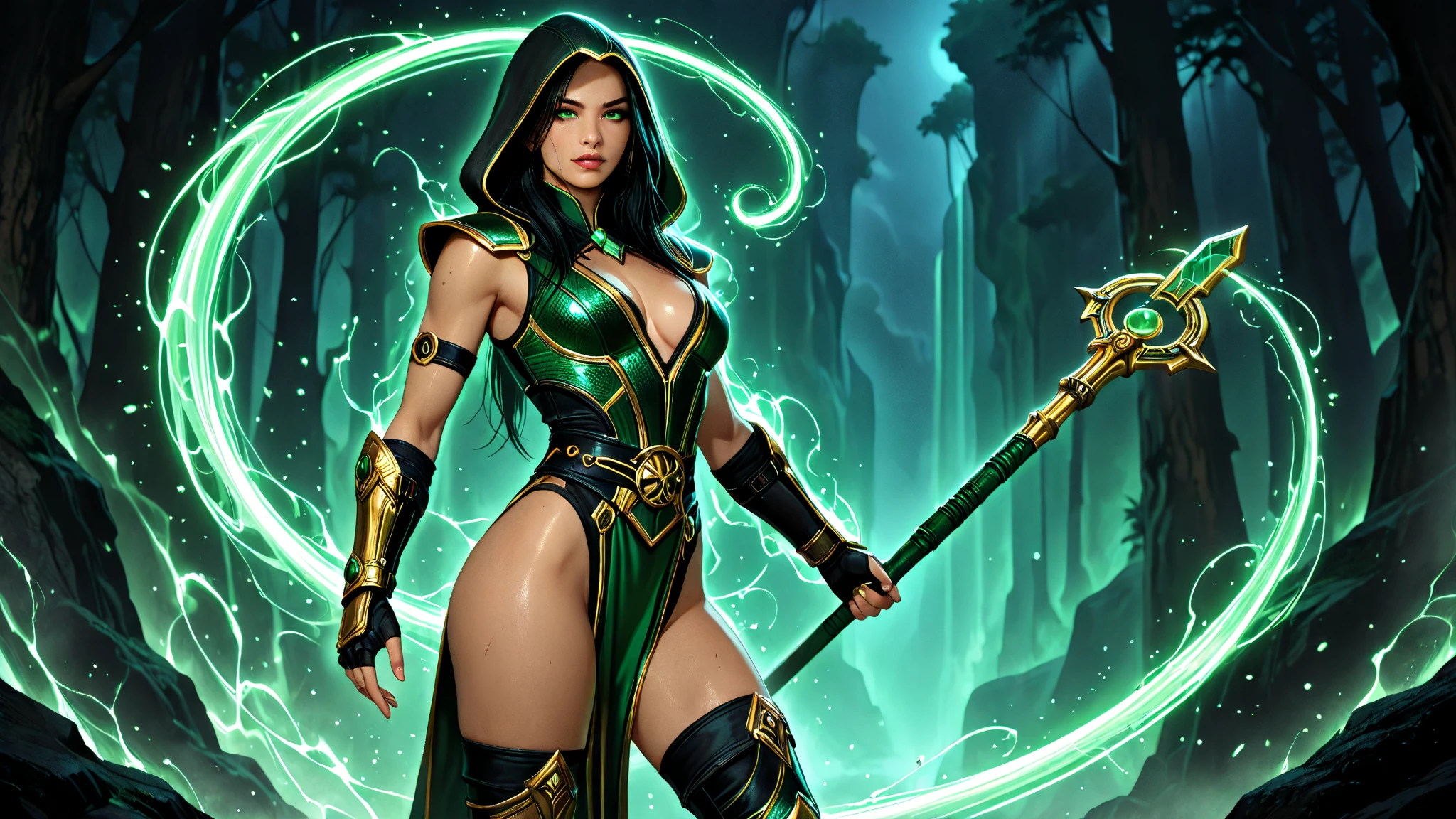 Jade,black hair,brown eyes, green hoodie, hood up,
smile, facing viewer, cleavage, looking at viewer,
green leotard, elbow gloves ,fishnets, pelvic curtain,
solo,standing, upper body, cowboy shot, hips,
fantasy, high mountains, moon,
(insanely detailed, beautiful detailed face, masterpiece, best quality) cinematic lighting, <lora:Jade-10MK:0.7>