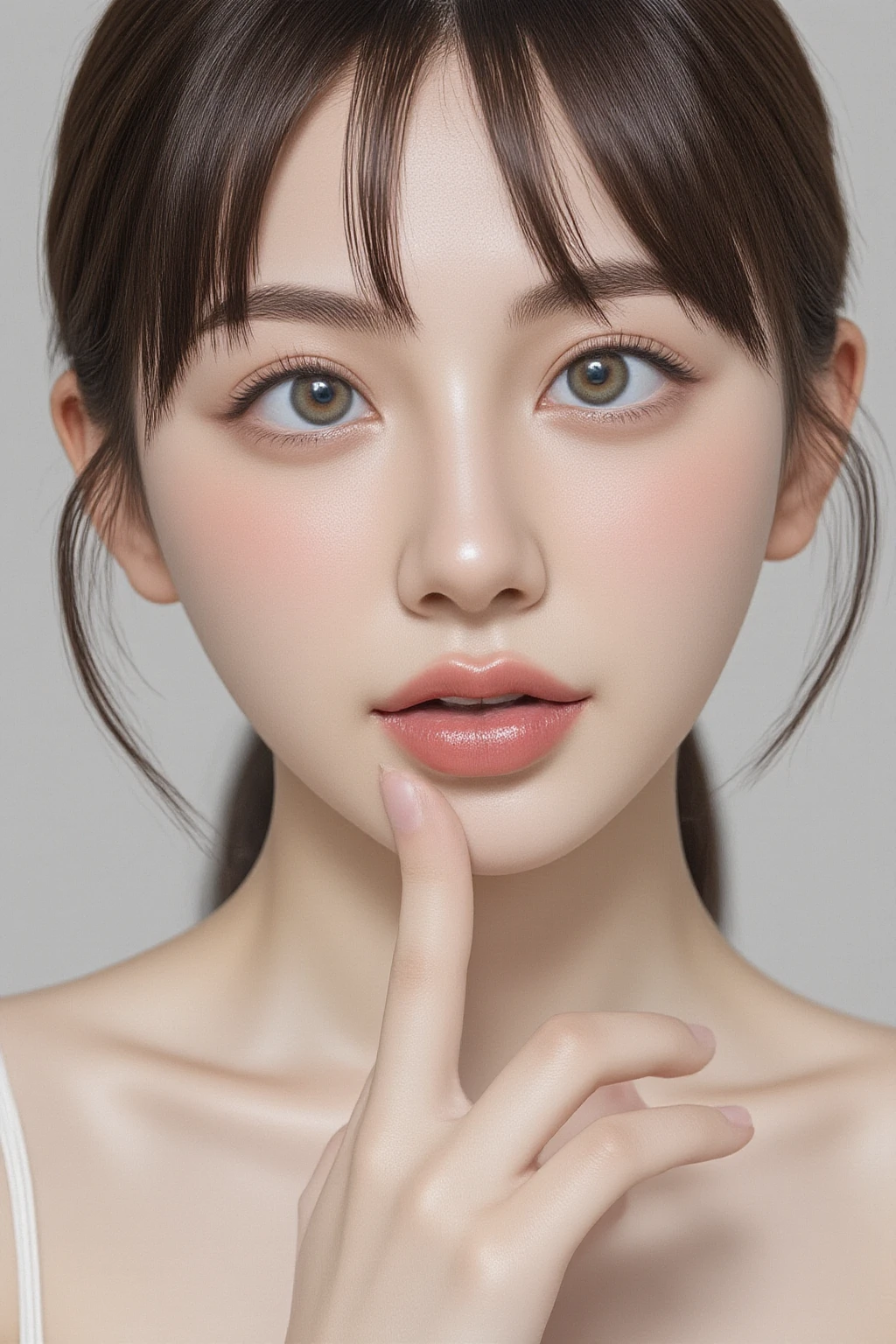 ((Detailed and realistic faces)), (7 years old:1.2), (1 person), girl, (Baby Face:1.2), (Very thin body:1.3), (Small breasts), Inside a luxury department store, (), (The gesture of tucking black hair behind the ears with both hands), (No makeup), (whole body), (((Expressions of ))), (((Close your eyes faintly))) 