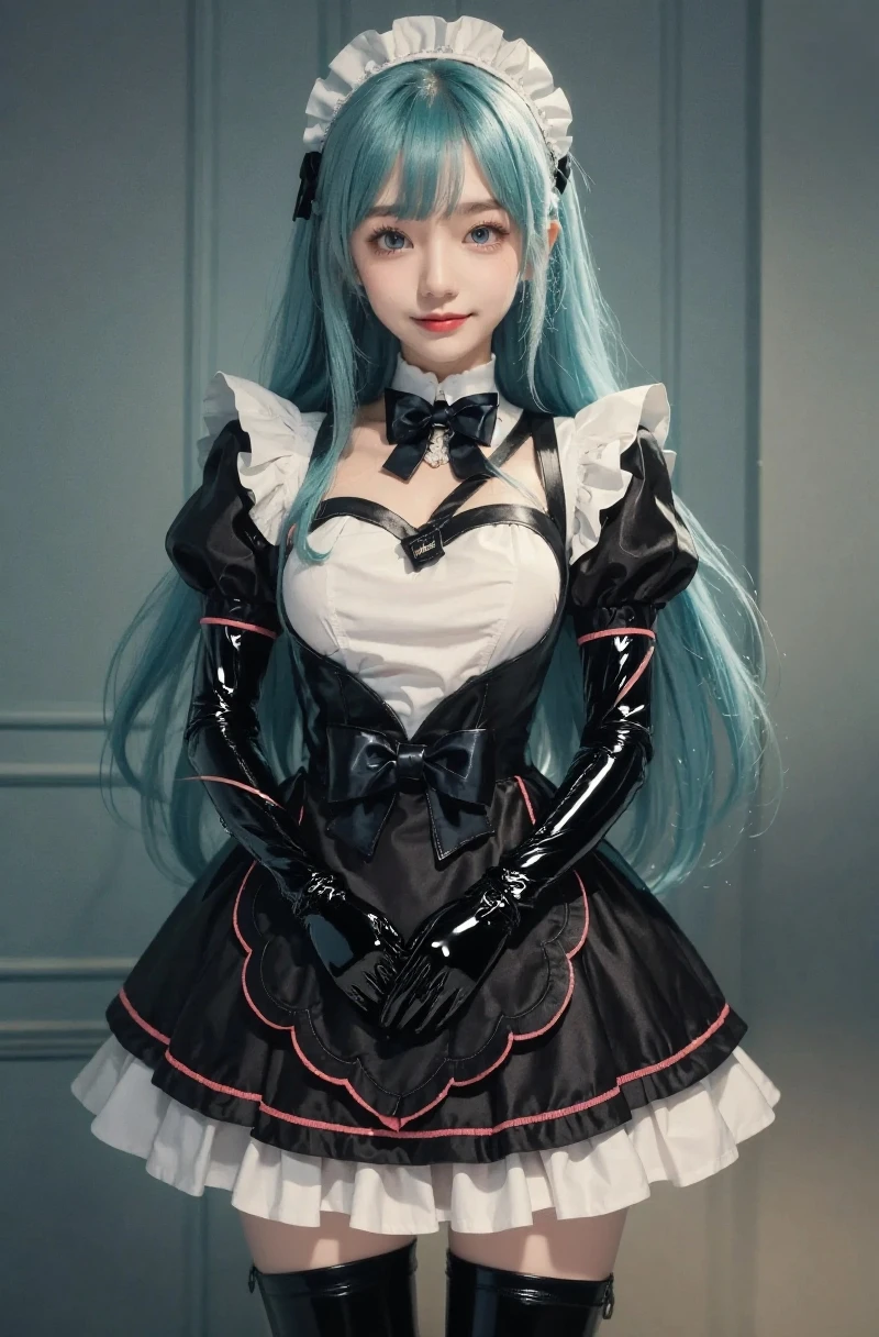 Alafi in a blue and white dress and black stockings, alice from alice in wonder land, alice in wonderland style, cosplay of a catboy! maid! dress, Anime girl cosplay, 2 d cg, like alice in wonderland, alice in wonderland cyberpunk, anime styled 3d, Alice, anime girl in a maid costume