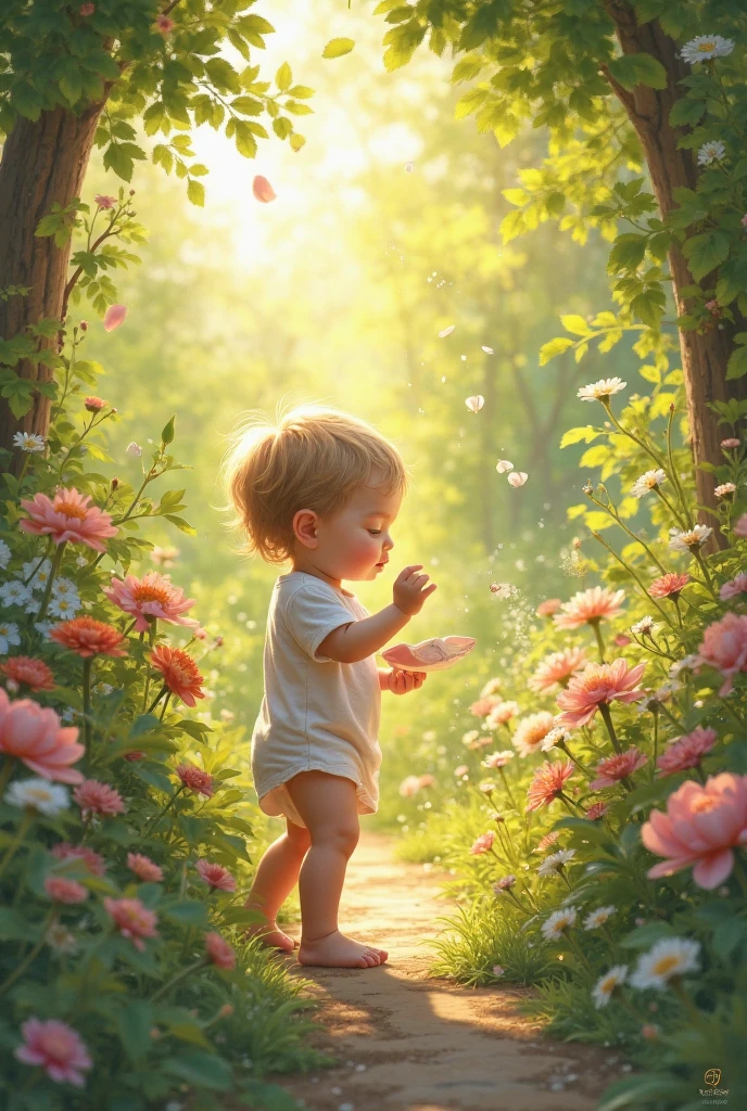 (photorealism:1.2) ( masterpiece ) ( highly detailed) a amazing Young boy in big Éden garden , and rubis and diamond realism , 8k , HD.