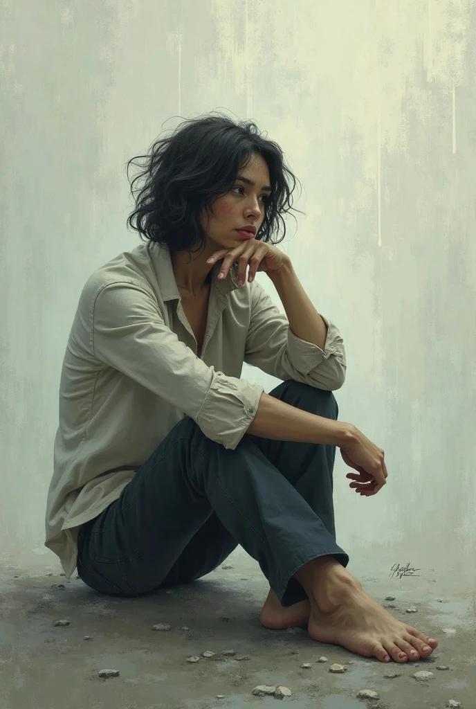 Like i want a Girl with head on knee and sitting alone in the corner of room in cubism show the image from front 