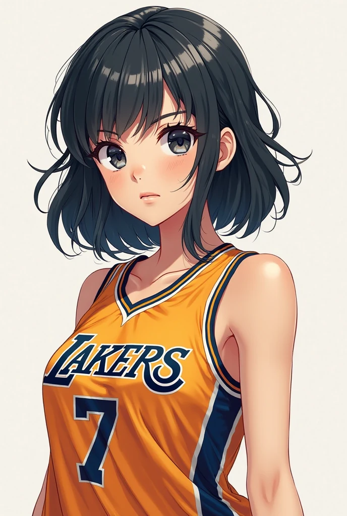 1girl, solo, masterpiece, best quality, ultra-detailed, short hair, tied hair, blunt bangs, black eyes, wearing a yellow basketball uniform, yellow uniform, sleeveless, wearing shorts, basketball, aiming, Lakers, basketball (object), basketball uniform, white stockings, running, basketball court, intense match, sports, holding basketball, highschool student, (8k), (professional lighting), (detailed illustration), (professional angle), (focus on face), (ultra focus on face),shinobu