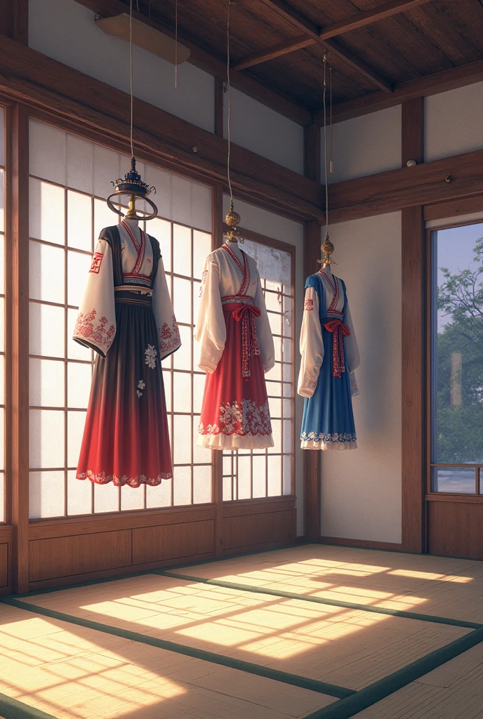 Highest quality、detailed、8K、Elderly Group、tailor、Devoting one's life to making a red Chinese dress、Ultra-precision work、((Place the Chinese dress on the workbench))、Late Night、Lighting with one bulb、Sweat、Exhausted、muscular old man、Long white beard、Long white hair tied back、Messy Hair、In a dilapidated hut、(Prototype dresses lined up on hangers)、The completed red Chinese dress is stored in a wooden box.、Shining