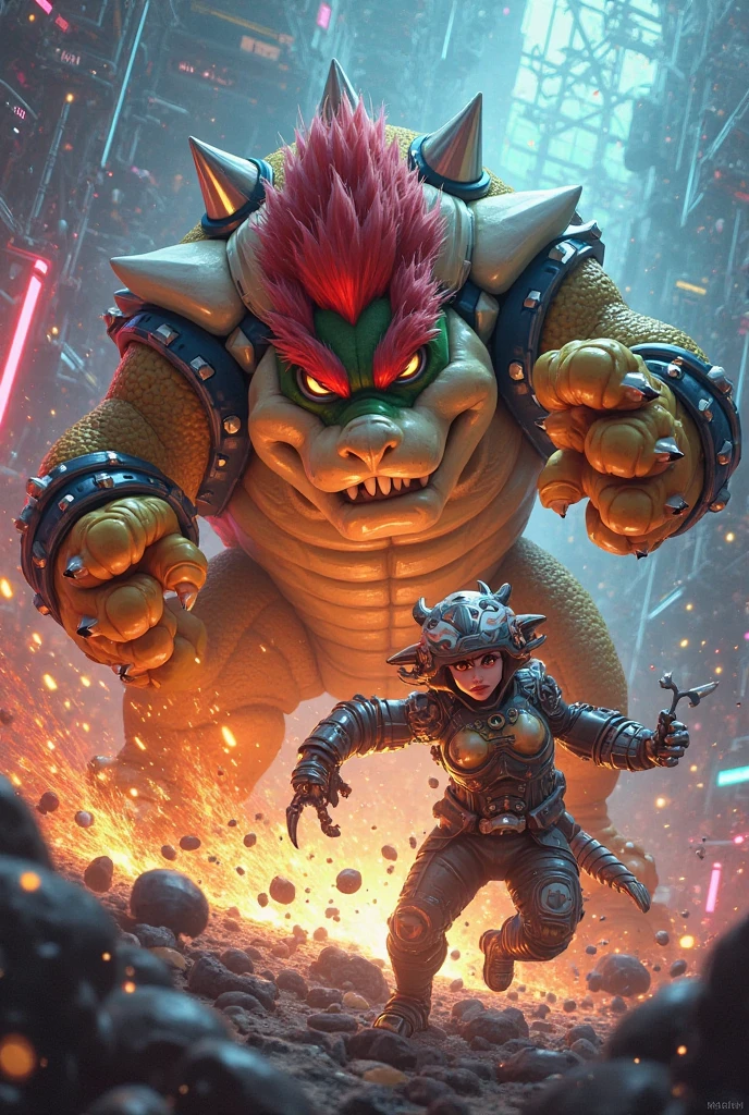 Browsing Caution。Super muscular Bowser from Super Mario Bros。Men having 。With legs spread in an M-shape。Tied behind your back。A desperate and painful look。Mouth wide open and tongue sticking out。Red and black huge  。 spurting out of the 。