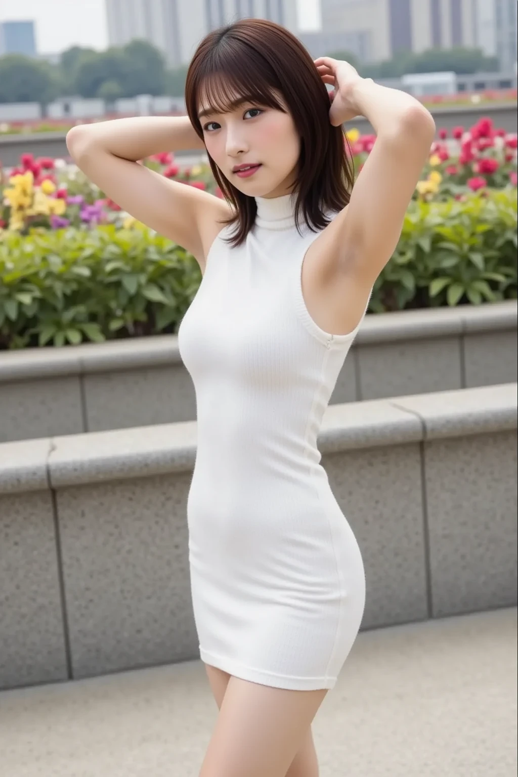 Arafe Asian woman wearing a miniskirt posing in front of a pole,super mini skirt、white panties、 powerful pose, casual pose, Characters are in natural poses, physical sporty, japanese model, thick, attractive pose, japanese goddess, Chun-Li at the gym, perfect body, sideways pose, fit girl, wearing tight shirt, korean girl, tight clothing, tight shirt, beautiful asian girl