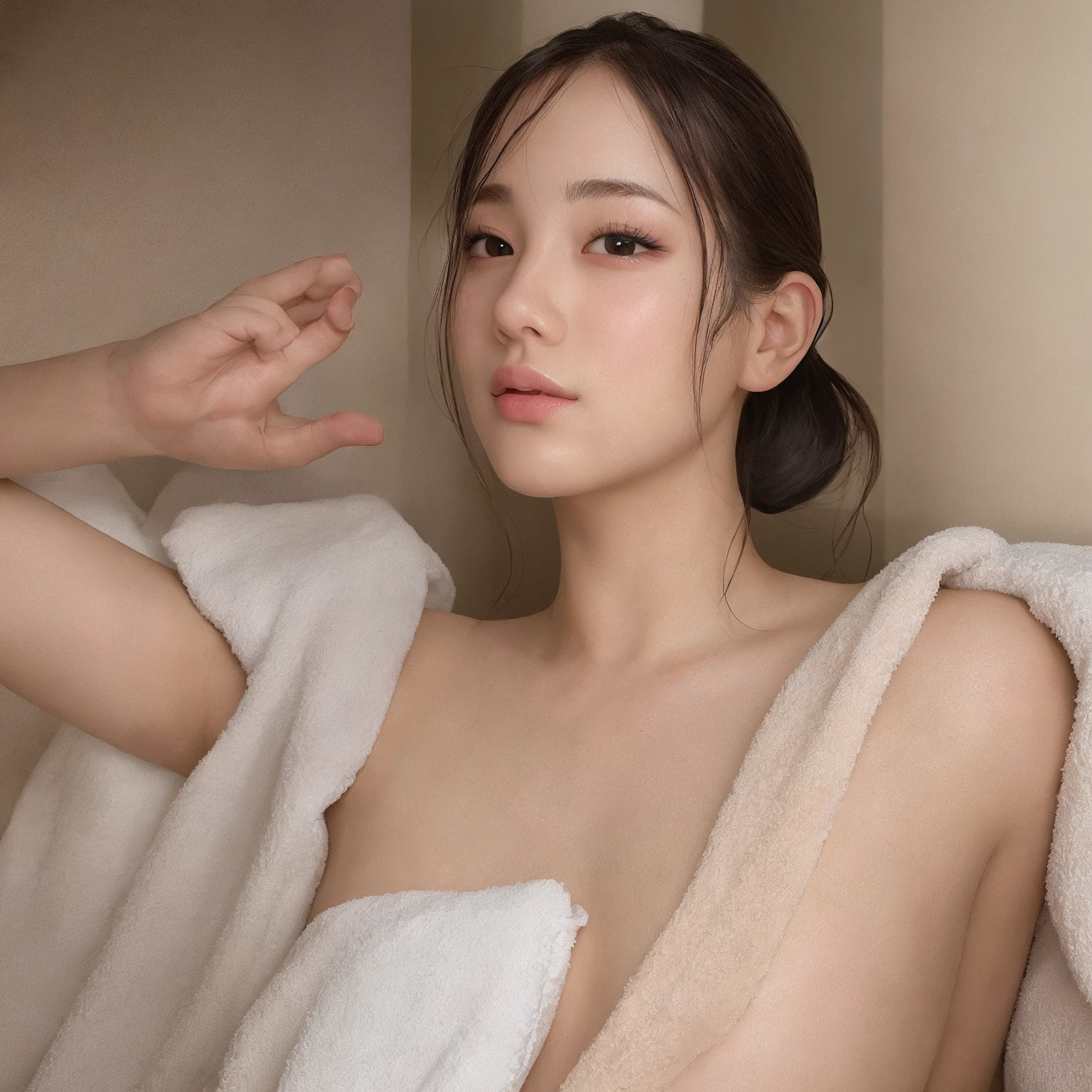 Bath towel wrapped around it