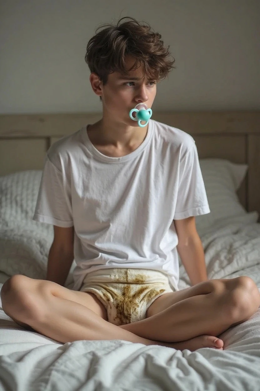 Realistic photo of Timothée Chalamet, a young man, skinny, wearing a , lying in bed, 21 year Old