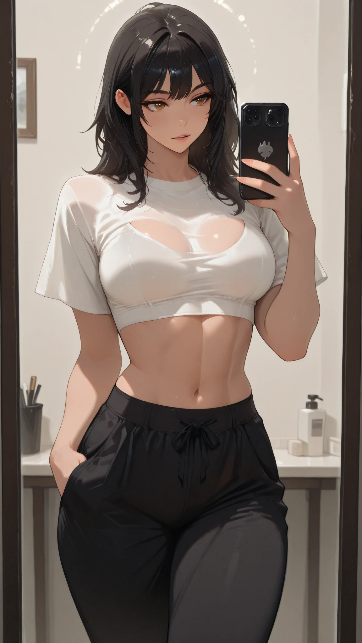 Please take off your pants and pull them down to your knees.，Showing off her pussy