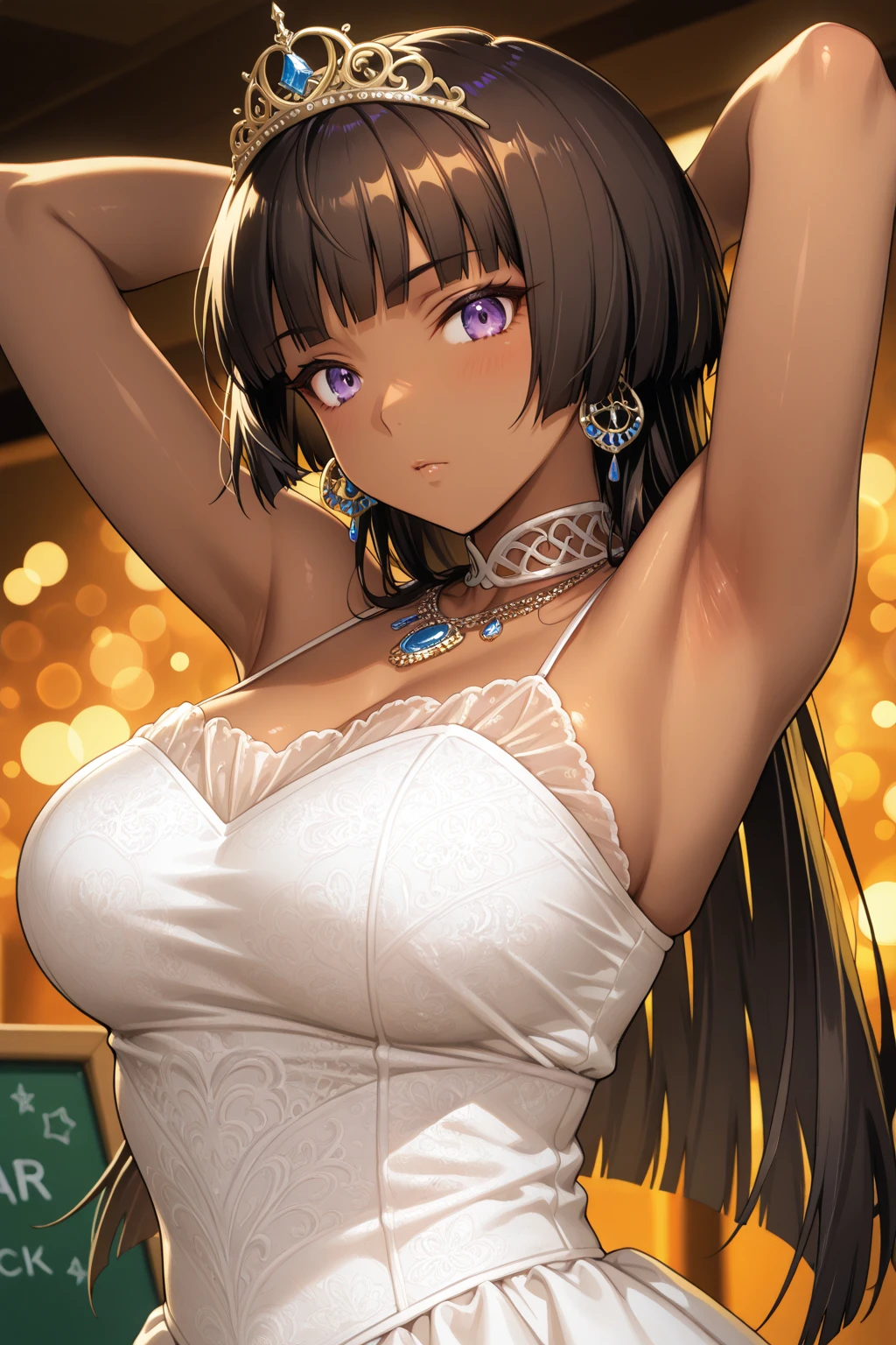 masterpiece, ultra high res, (photorealistic:1.4), 8k, RAW photo, best quality, detailed shadow, best quality, amazing, finely detail, official art, absurdres, soft lighting, sharp focus, (bokeh:1.5), light from the front, bloom, cinematic lighting, light on face, Volumetric lighting, (dynamic pose:1.5),looking at viewer,
1girl, ((black long hair:1), (blunt bangs:1.5), (huge breasts:1), (perfect face:1.4), (long and narrow eyes:1.7), super detailed beautiful skin, (abs:0.7), (teenage:0), (18yo:1.2), (collarbones:1), (japanese face:1.2), (jk:1), (extremely delicate and beautiful girls:1), (torpedo boobs:1.2), (wide forehead:1.25),
(baby face:1), (skinny:1.2), (glossy:1.5)),
(laugh:1.5),
((latex)(lots of jewelry decorationed:1.7)leotard-white-bunny-suit:1.4), (Bunny girl:1.5), ((white)Fishnet tights:1.3), ((white)garter belt:1.5),(black)stiletto:,
(in the casino:1.3), (indoor:1.5),