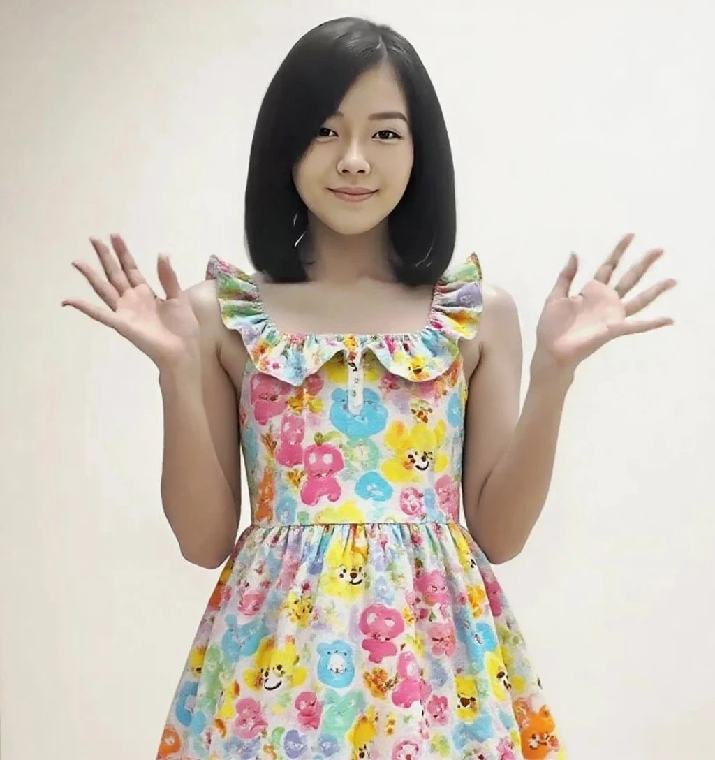 long tongue, wide open mouth and showing teeth, natural smile, (((peace sign))), index finger and middle finger raised, peace sign, peace sign, Japanese girl, 20 year old girl, beautiful, pretty face, cute face, mischievous expression, tank top,