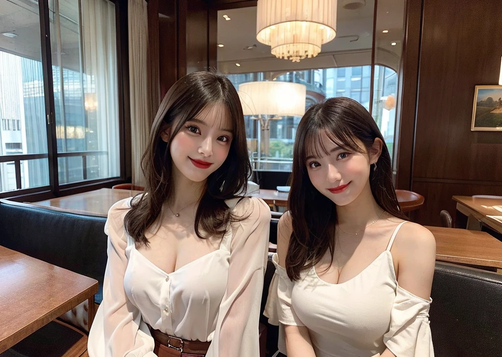 1 girl, (highest quality, High resolution, table top :1.3), tall and beautiful woman, thin abs, loose wavy dark brown hair, big breasts, (No bra), (cleavage), (My nipples are transparent), wear a pendant, (white t-shirt), Bare chest wedding dress, white underwear, (modern architecture in the background), Precisely expresses details such as face and skin texture, fine eyes, double eyelid