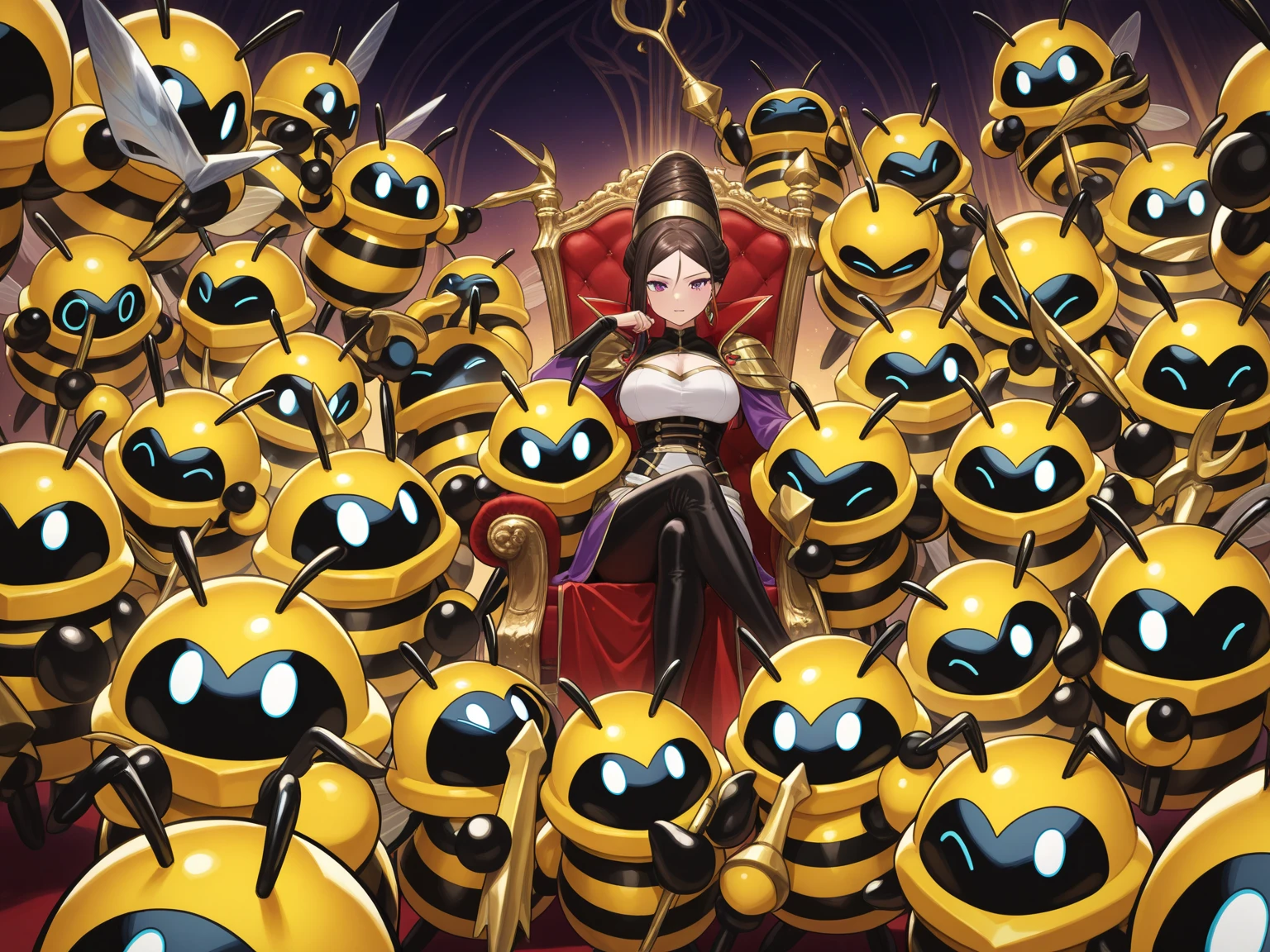 anime character with a sword and a cape in front of a building, ( ( spiderwoman ) ), “ anime, the witch queen, hq artwork, spider woman, harley queen, spider gwen, spider - verse art style, alien queen, spider - gwen, spider-gwen, junker queen from overwatch, spiderwoman!!!!!, park shin hye as a super villain