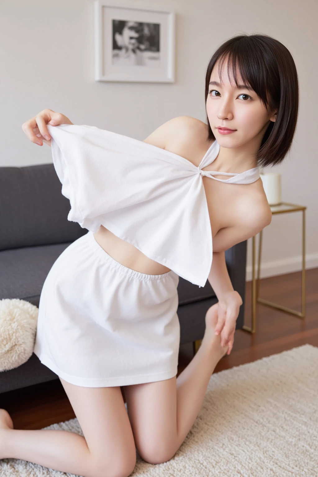 (((Small))),masterpiece, highest quality, High resolution, wallpaper, Realistic, Bright lighting, Professional Lighting, Face Light, Smooth lighting, Japanese Girls, ((Whole body 1.4)),Are standing, cute, smile, beautiful girl, gravure, sexy, so beautiful, Beautiful Skin, Beautiful and detailed、Detailed face、slim、Moderate, short hair, Blonde Hair, Brown Eyes, View your viewers,Nurse Costume,mini skirt,White Bra, Panty Shot,White panties,Sunny Flower Park,Small,