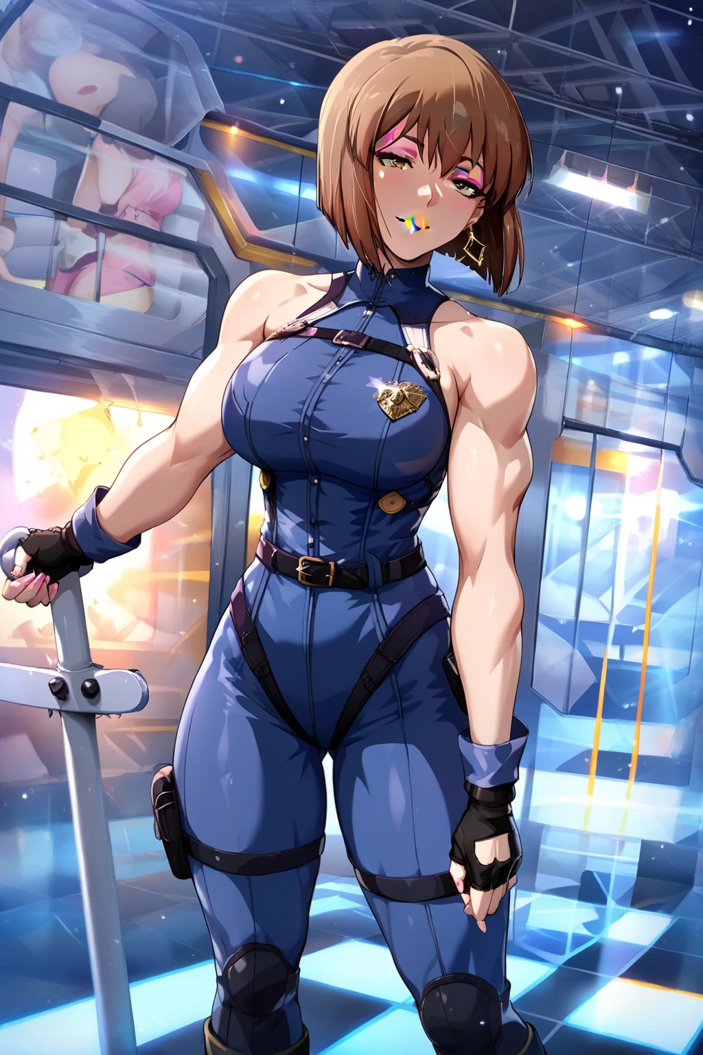 ultra-detailed, Explicit, Beautiful body, Beautiful Nose, Beautiful character design, perfect eyes, perfect face, ultra highres, 4K, beautiful legs, perfect legs, Nice hands, Perfect hand, Masterpiece, Best Quality, Highly detailed, illustration, absurdres, perfect anatomy, street fighter, doll suit, shadaloo doll, dollsuit, expressionless, blank eyes, looking at viewer, red gloves, emotionless, black latex, corrution, mind control, female combatant, full body, hypnotized, unhappy trance, full body suit, ribbed bodysuit, both arms at side, obey, perfect female body, extremely glossy latex, hypnosis, hypnoLora, empty eyes, Mind control device, poses, submissive_pose, Slave, hat, necktie, stand up straight, standing, standing at attention, hat, necktie, belt, latex, ribbed bodysuit, thighhighs, garter belt, Fighting Stance, extending the right arm from the shoulder into the air with a straightened hand, military, thigh boots, 1girl, Solo, brown hair, short hair, brown eyes, nishizumi miho, girls und panzer