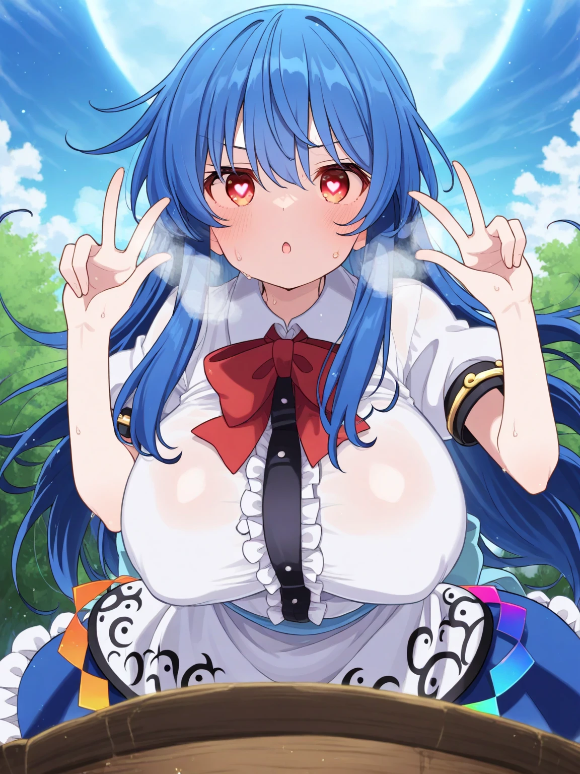 1girl, smile, nsfw, furuderika, long hair, purple eyes, blue hair, blunt bangs, ,, , large breasts, , empty eyes , large breasts, nipple, Running, , Heavy snowfall area　frozen  , (Sweating profusely, Love juice, Wet Woman, female ejaculation) , crying mountain Alone, Smile Naked, solo, 1girl,, Peeing, lactation, projectile lactation
