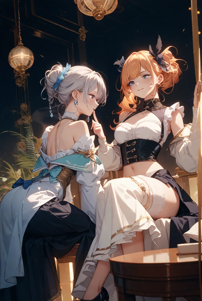 (8k,Super details,best masterpiece,nature,perfect work of art,perfect female figure),two women,sister and sister,sisters,Rainbow hair,perfect face,(huge),Neighbor's Wife,woman hairstyle,elegant wife,mature and exposed,20 years old,fair skin,messy hair,Perfect sexy body,Wear a fitted and sexy tunic dress,Strapless strapless short dress,Hot and sexy secretary,wear glasses,Standing in a spacious conference room,Papers scattered on the ground,Detail background,necklace,perfect eyes,, T-shaped small size,huge的山雀