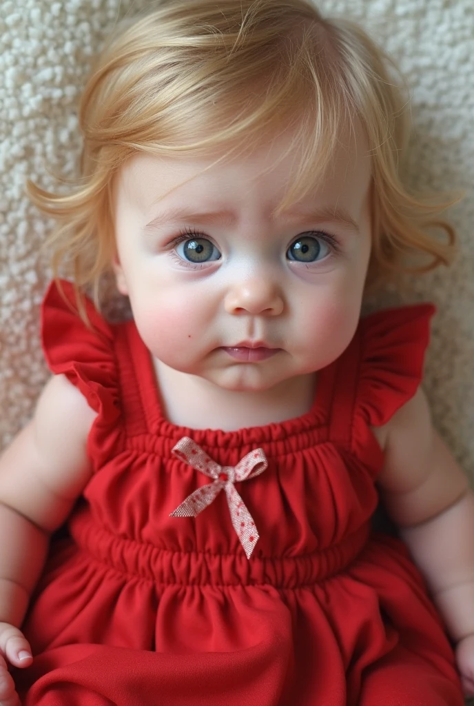 baby playing on her cell phone, red eyes