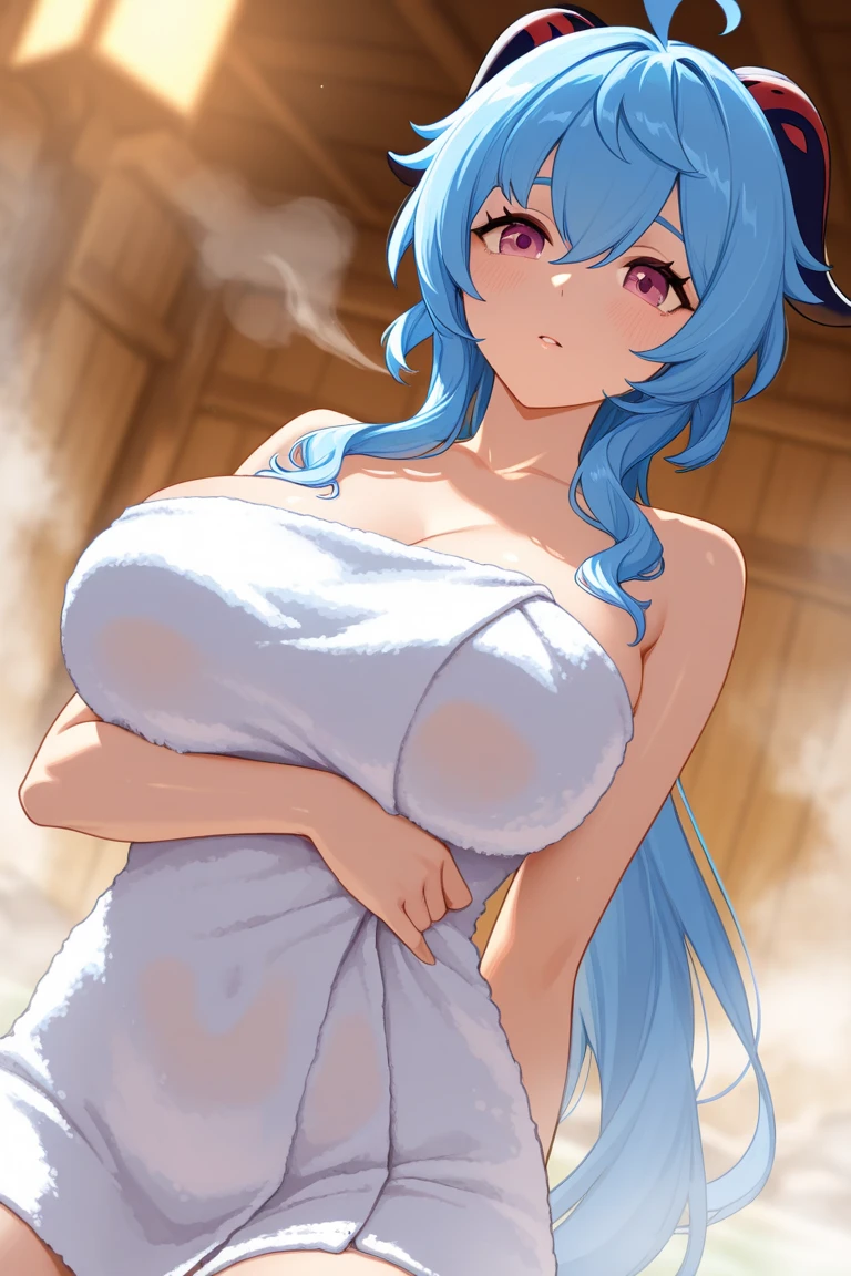 .(nude, naked, 1girl, solo, ,large breasts , solo) ,, long hair, , blue hair, ,aqua eyes, aqua hair, hair bobbles, hair ornament, hair rings,,, ,Aqua(Konosuba),, nipple ,, (wearing nothing:1.5), empty eyes , ,, , , hospital, ,blue sky, cooking, sea
