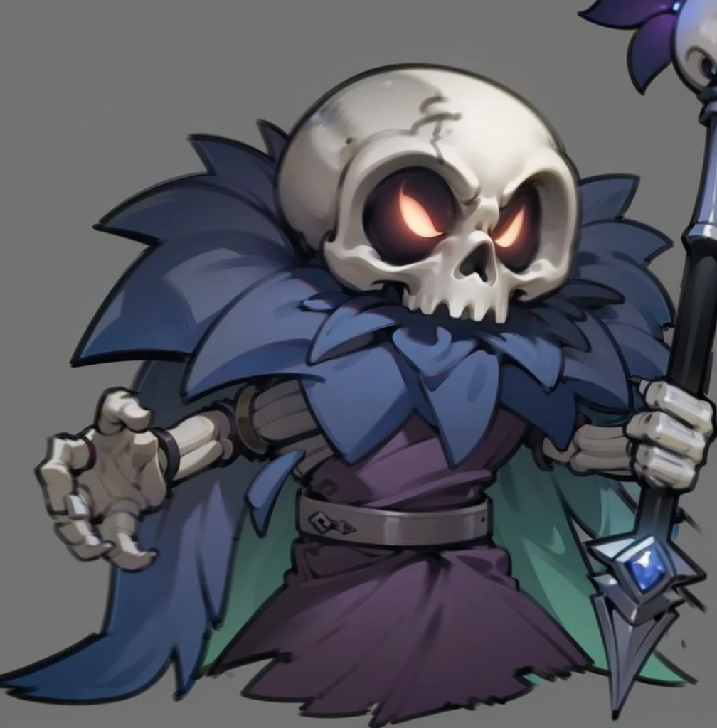 (white background)( chibi),((best quality)), ((masterpiece)),( full body portrait of a skeleton), best quality, extremely detailed, spikes, blue eyes, simple background, ng_deepnegative_v1_75t <lora:pugnaDota_v10:1>