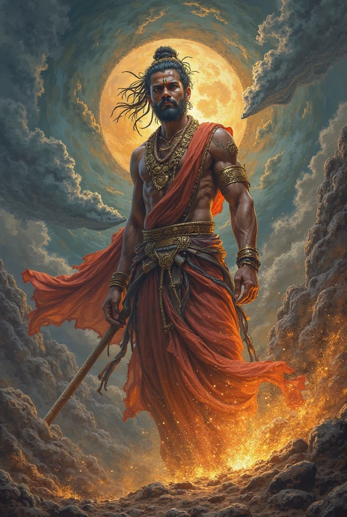 सीता का स्वयंवर: जनकपुरी में आयोजित स्वयंवर का दृश्य, जहाँ राम शिवधनुष को उठाकर तोड़ते हैं। सीता राम को वरमाला पहना रही हैं और सभी उपस्थित लोग इस अद्भुत घटना की सराहना कर रहे हैं।