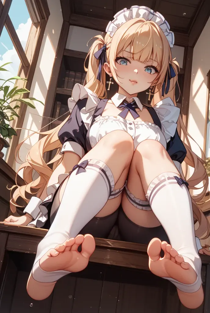 beautiful a girl,She is an angel,Perfect Beautiful Girl,a smile,top-quality,Cute Uniform,Ribbon on uniform,girl,masterpiece,multicolored hair,Loose Socks,beautiful thigh,Erotic cute,huge tit,happy girl,
