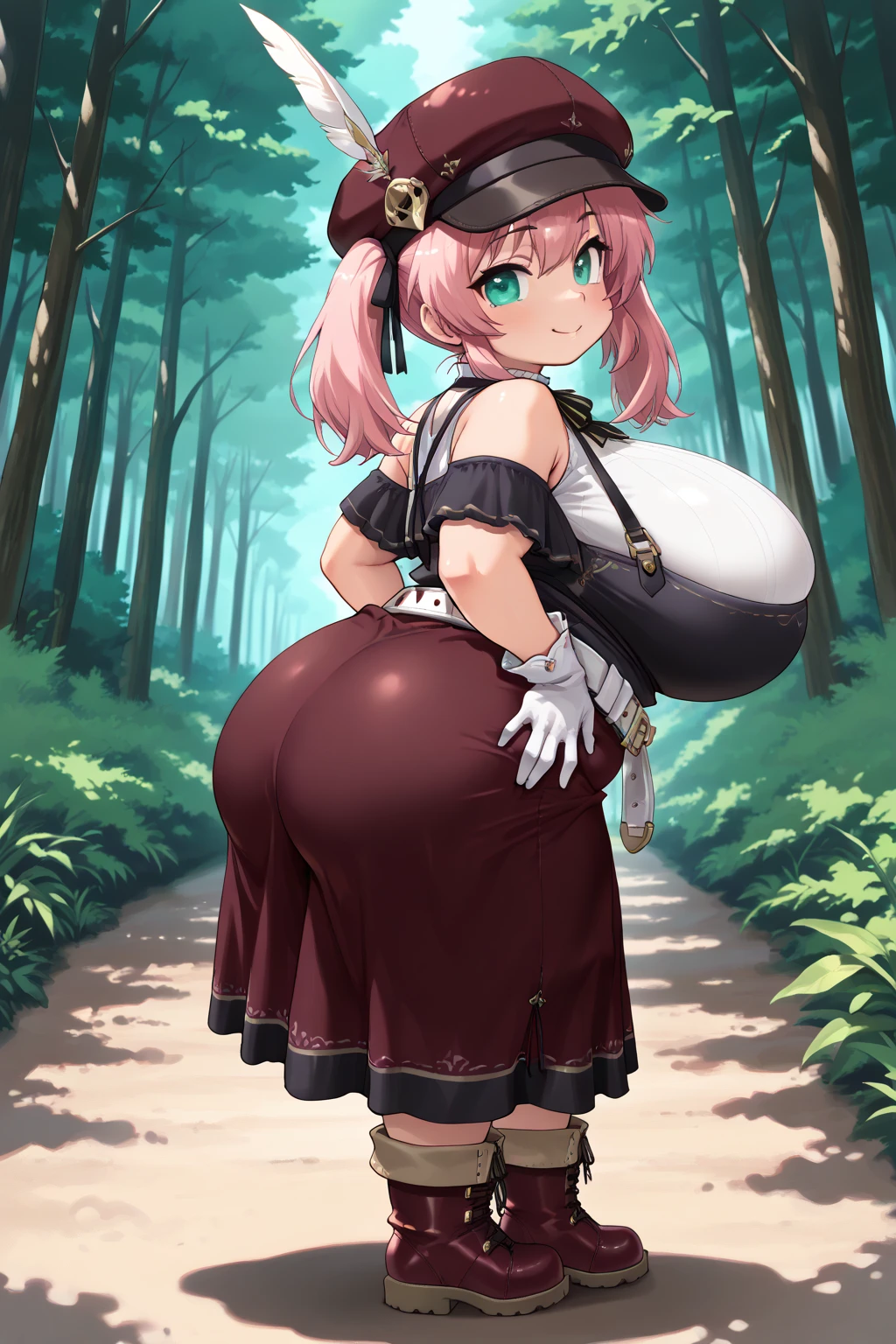 anime, best quality,forest,1girl,braid,ass,cameltoe,