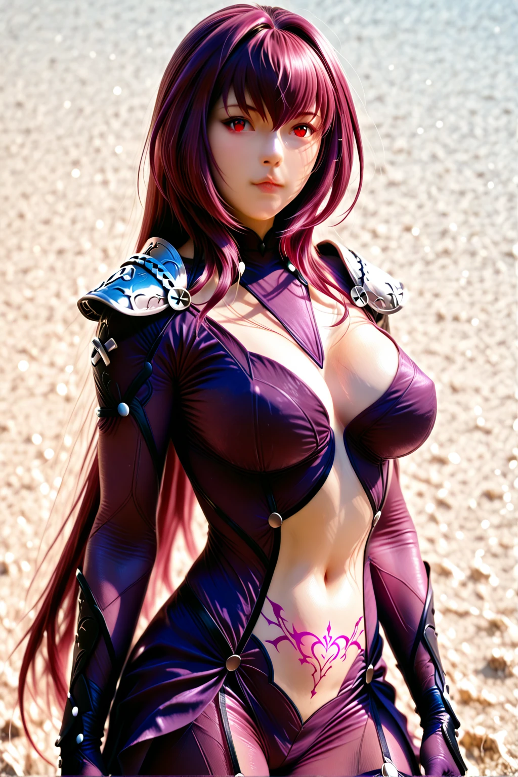 a girl, pink hair, long hair, blue eyes, long black and shiny bikini, medieval style, medieval armor, warrior, best quality, masterpiece.in a real room
